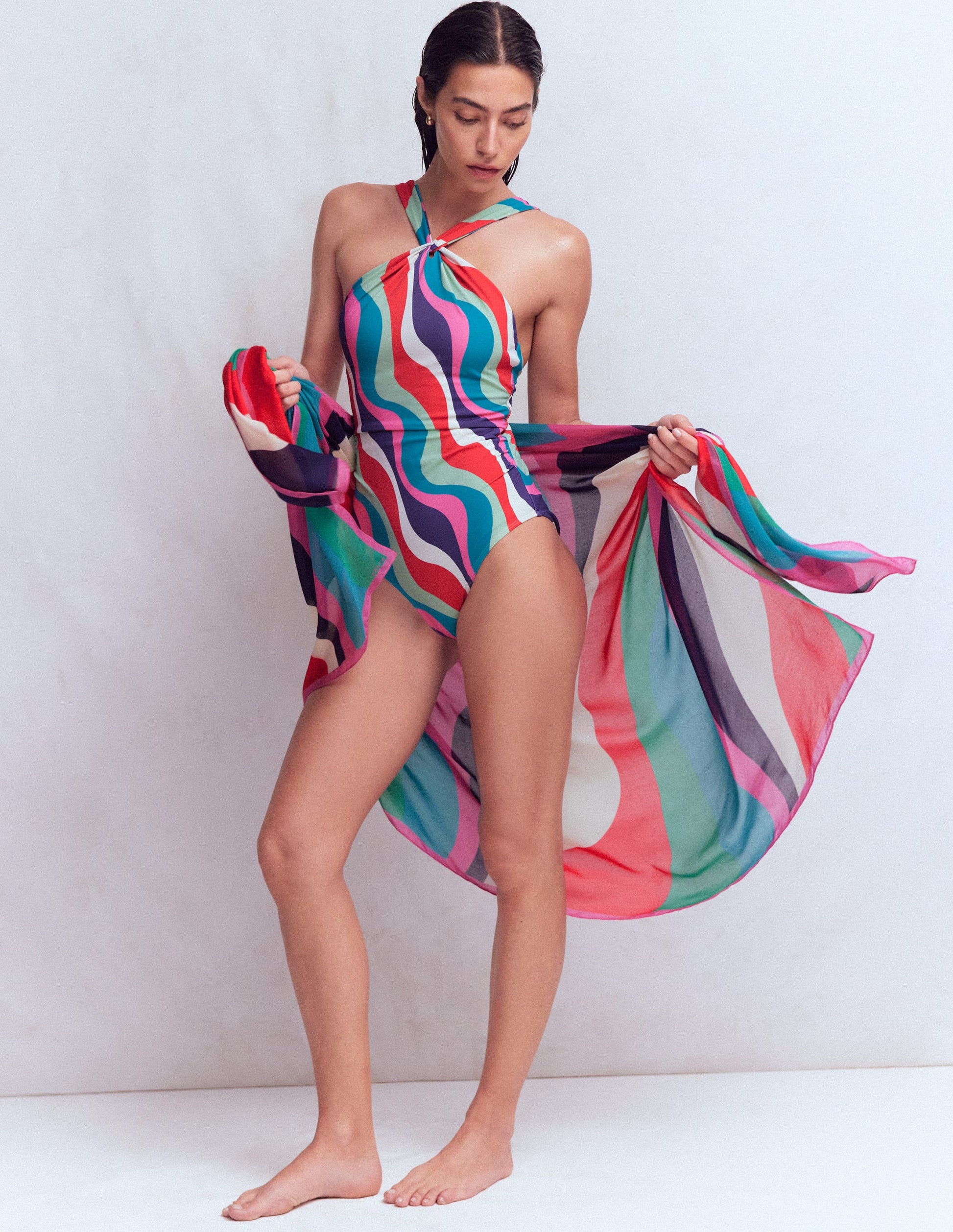 Printed Sarong Scarf-Multi, Rhythmic Wave-1