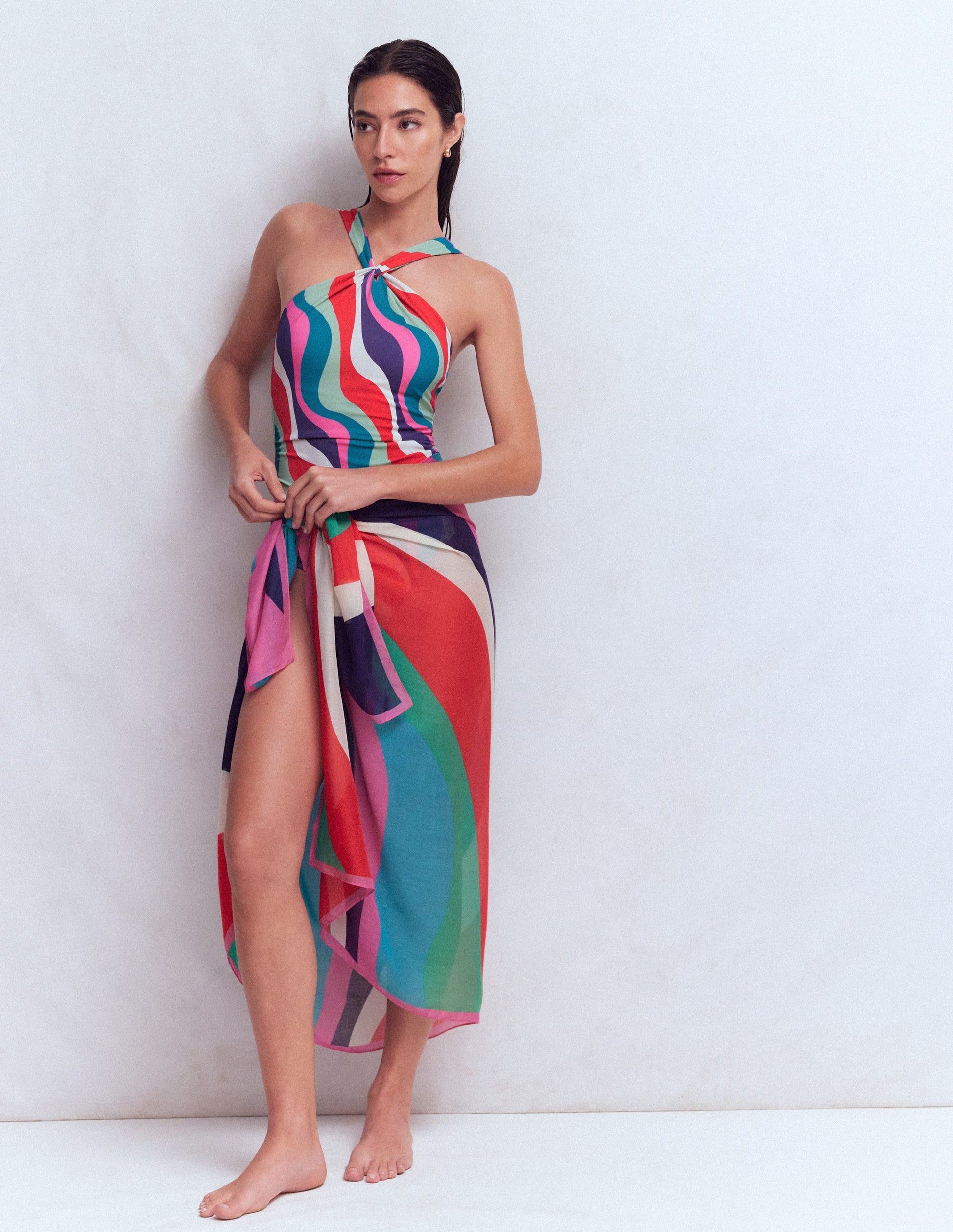 Printed Sarong Scarf-Multi, Rhythmic Wave-2
