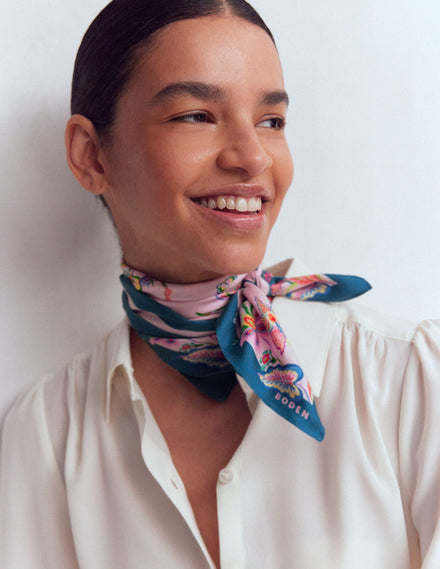 Elisabeth Silk Square Scarf-Tourmaline Blue, Orchid Canopy