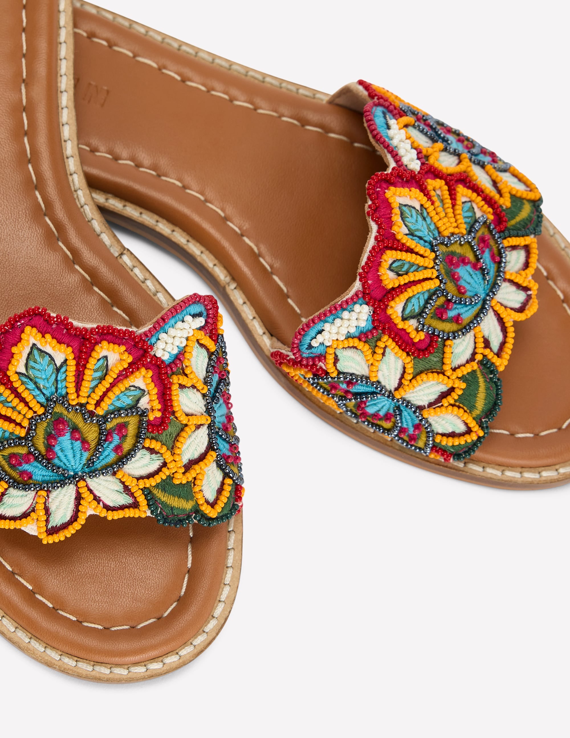 Beaded Flower Flat Sandal-Floral Multi Embroidery - Image 4