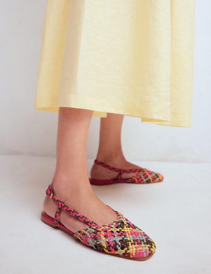 Woven Slingback Flats-Multi Check