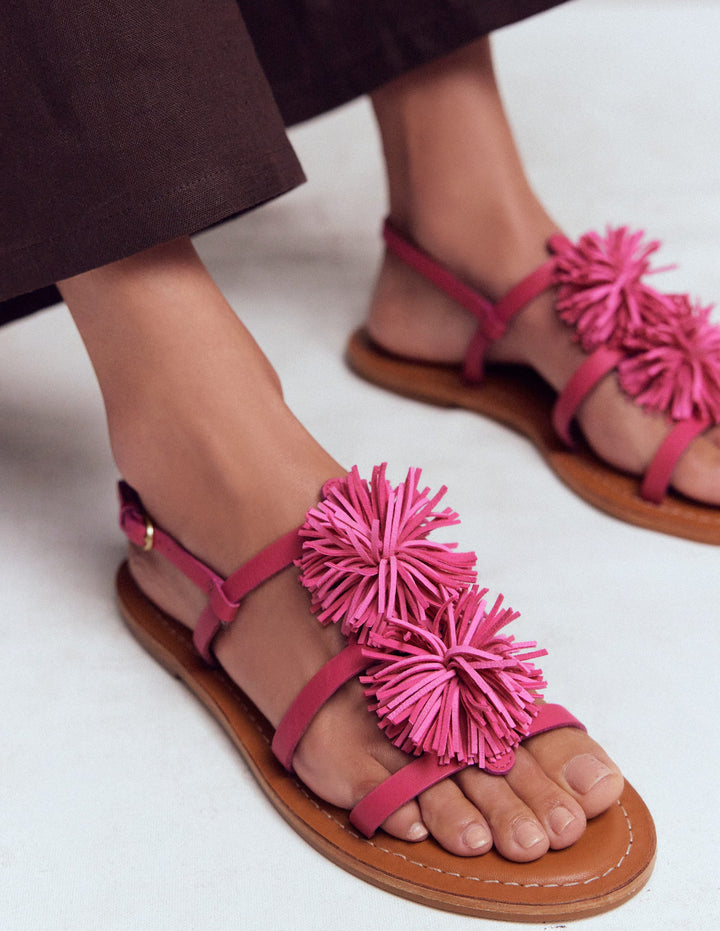 Pom Pom Flat Sandals-Pink
