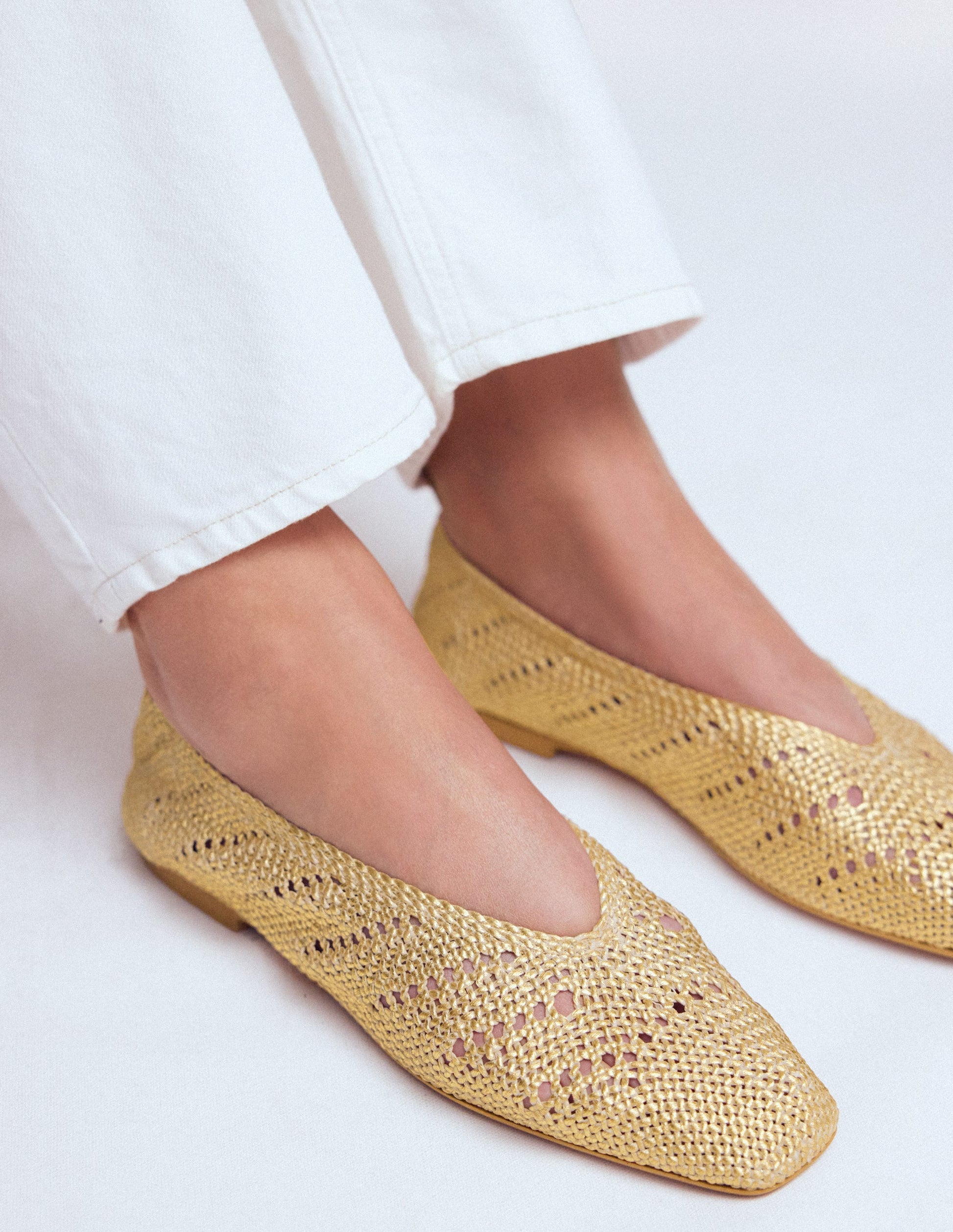 Knitted Ballet Flats-Gold Metallic-2