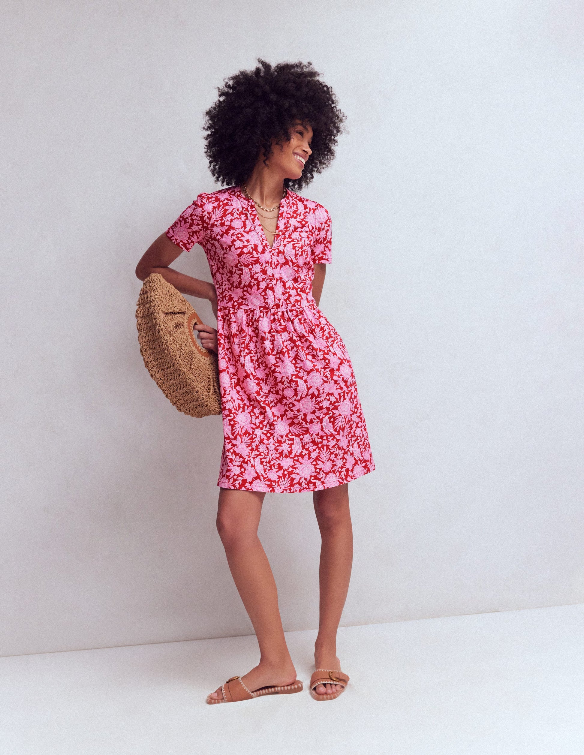 Naomi Short Sleeve Dress-Pomegranate, Tigers Paradise | Boden USA Naomi Short Sleeve Dress-Pomegranate, Tigers Paradise | Boden USA