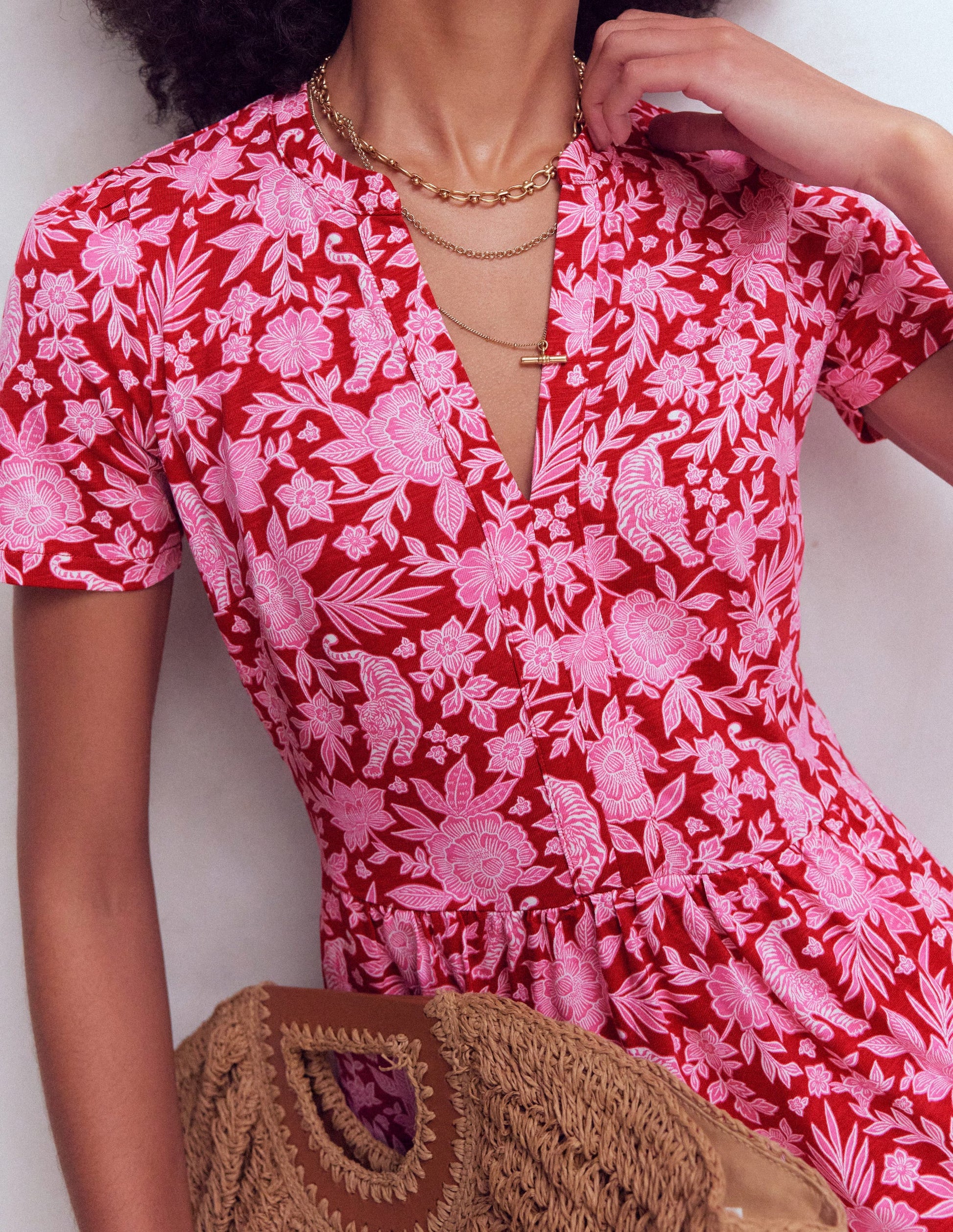 Naomi Short Jersey Dress-Pomegranate, Tigers Paradise-2