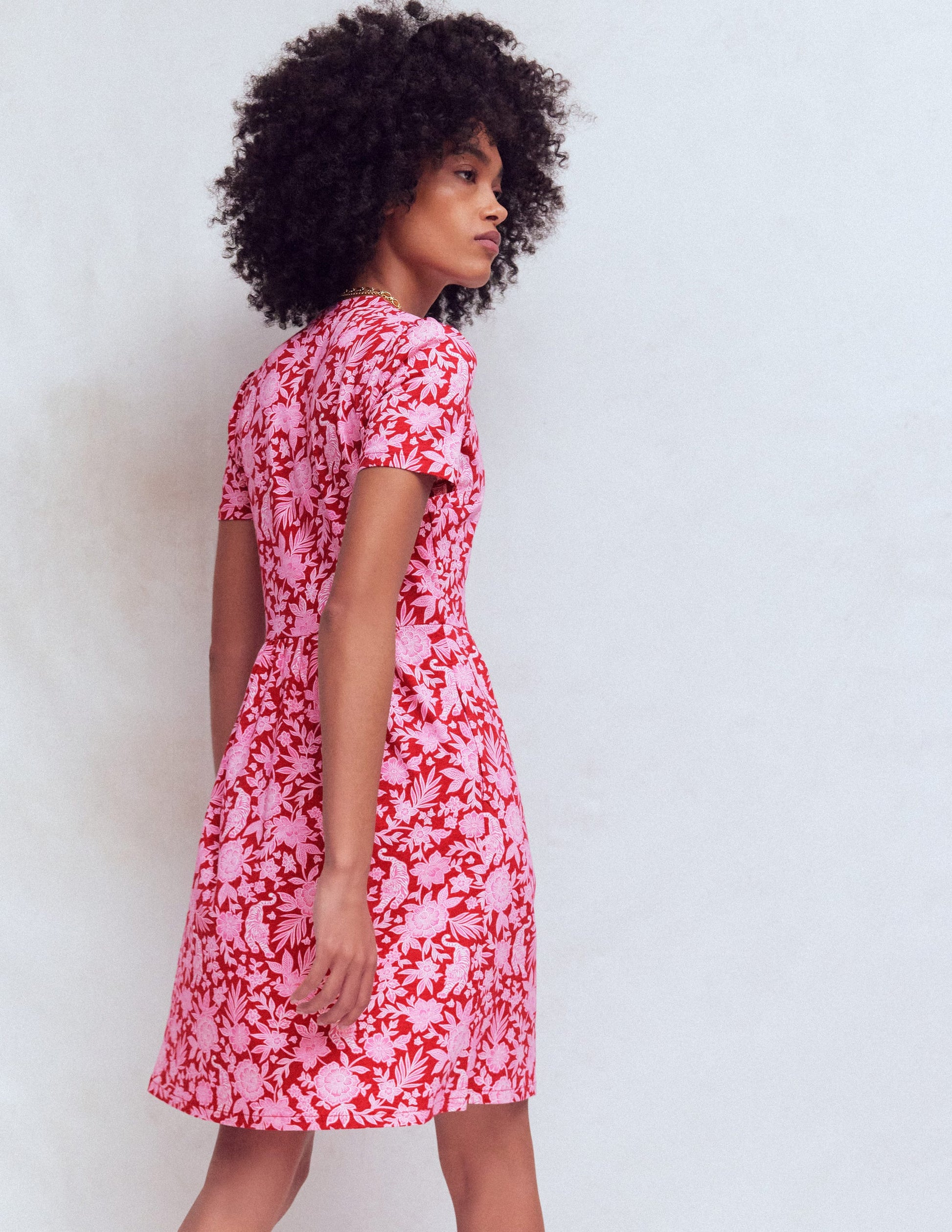 Naomi Short Jersey Dress-Pomegranate, Tigers Paradise-3