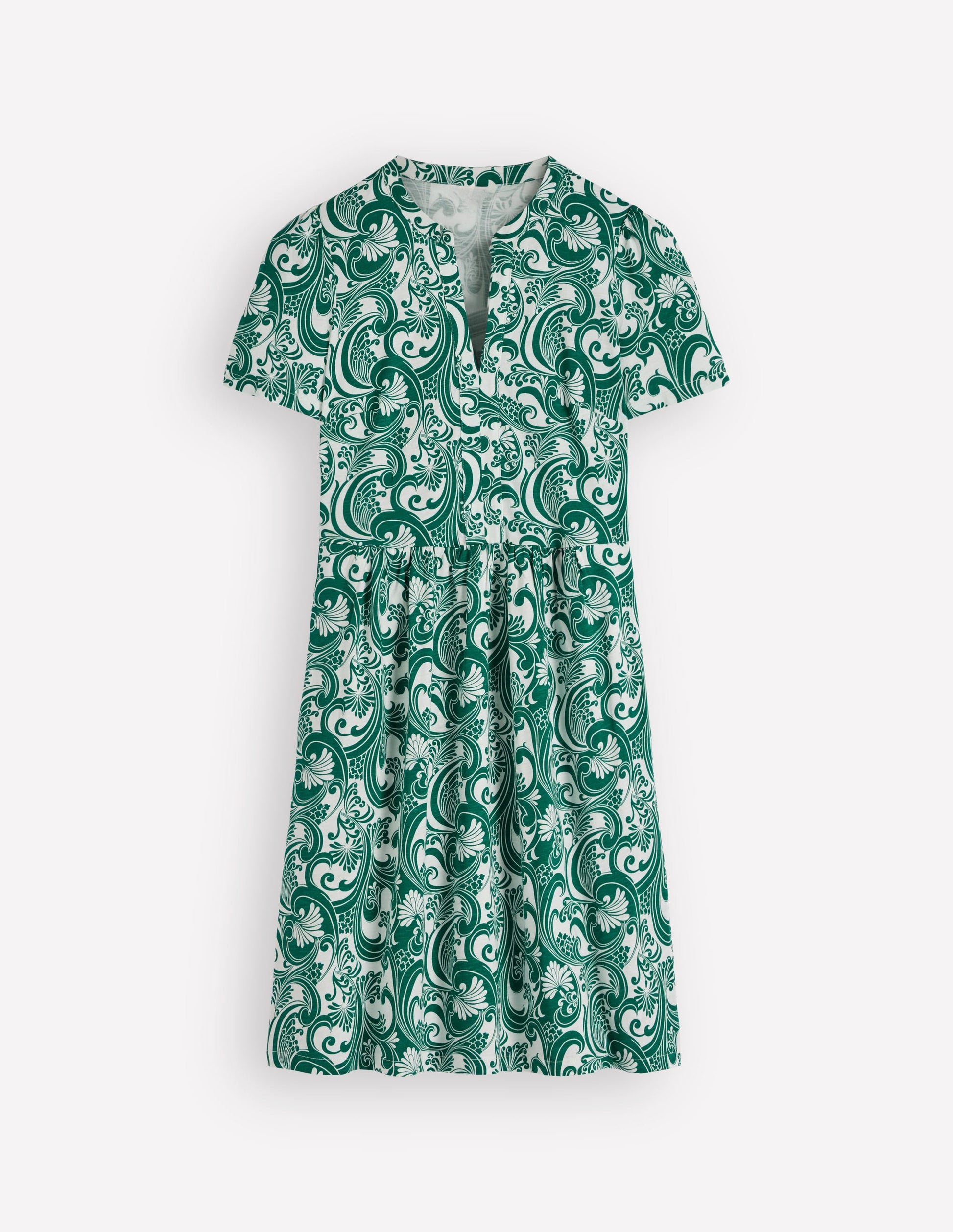 Naomi Short Sleeve Dress-Jewel Green, Foliage Whirl