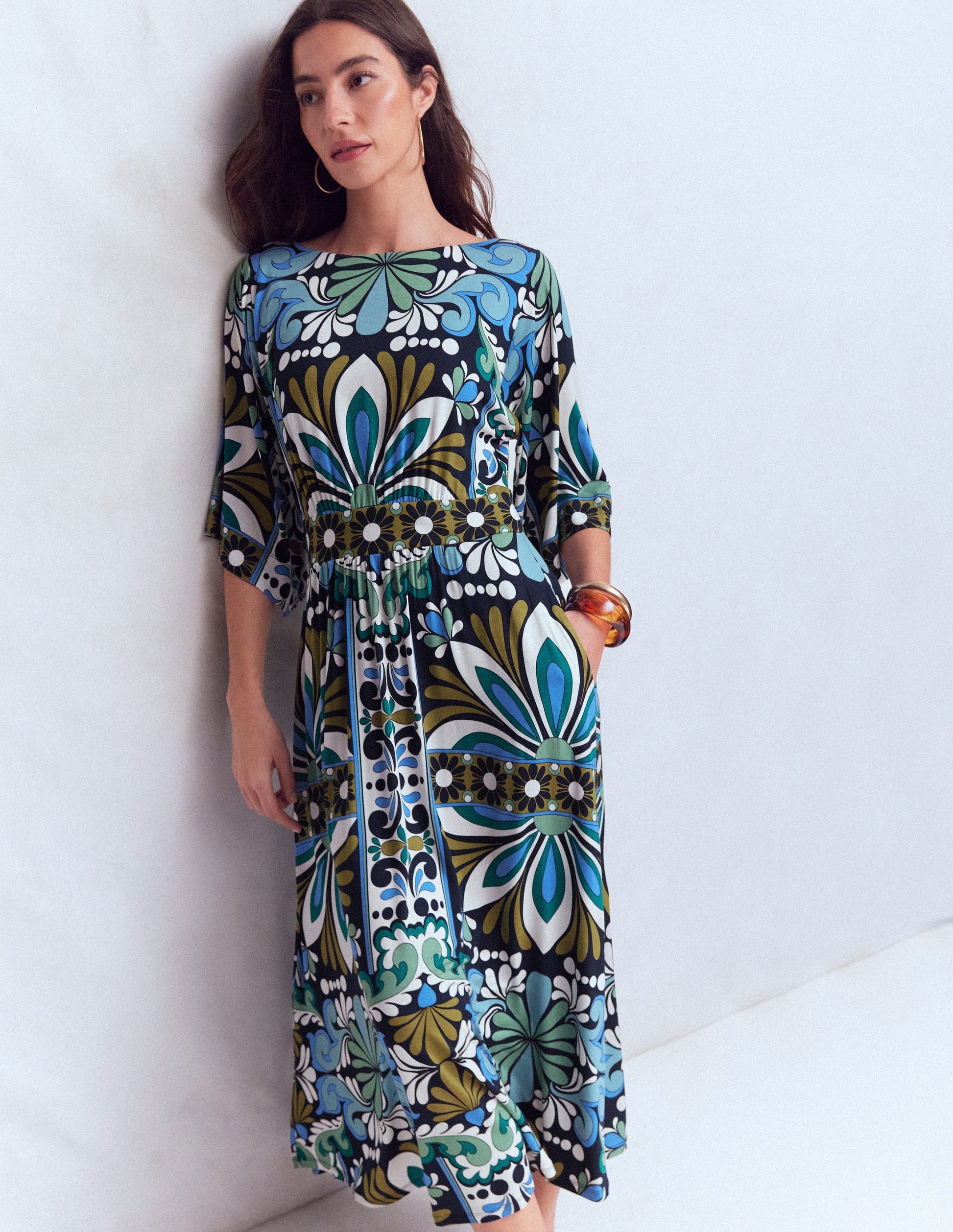 silk jersey dress Boden Women's Imelda Kimono Jersey Dress in Blue