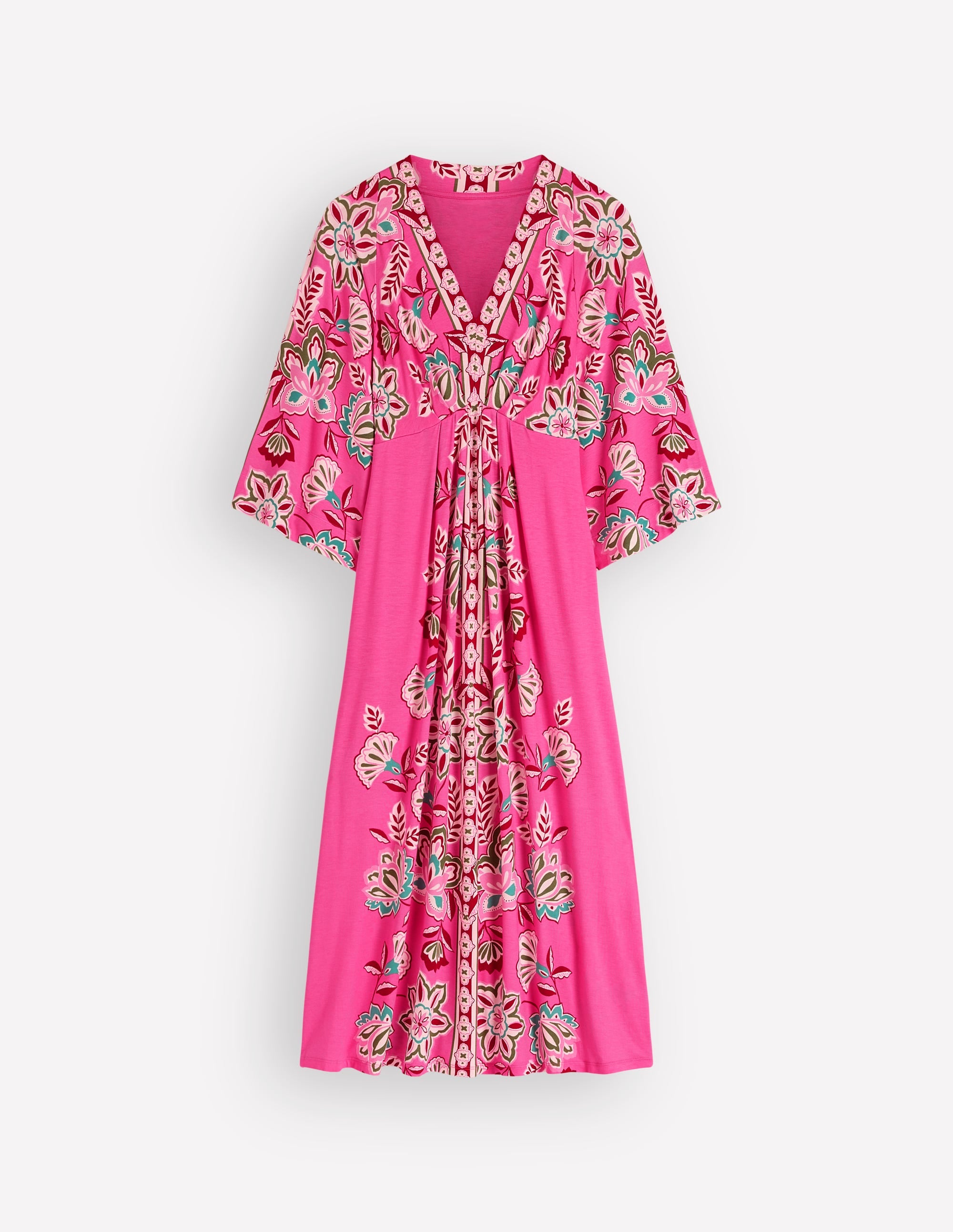Nell Kimono Midi Jersey Dress-Pink, Blossom Elegance - Image 8