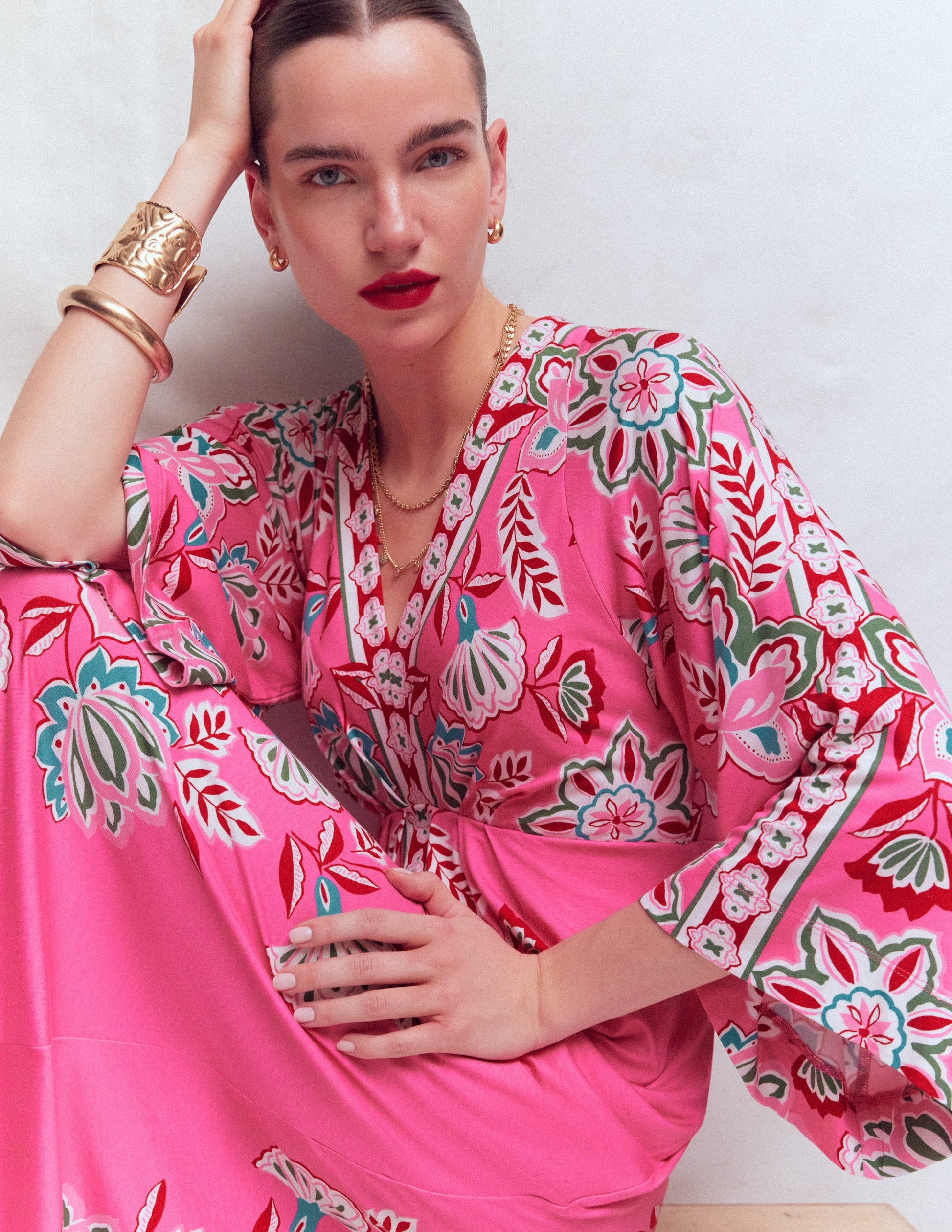 Nell Kimono Midi Jersey Dress-Pink, Blossom Elegance | Boden USA