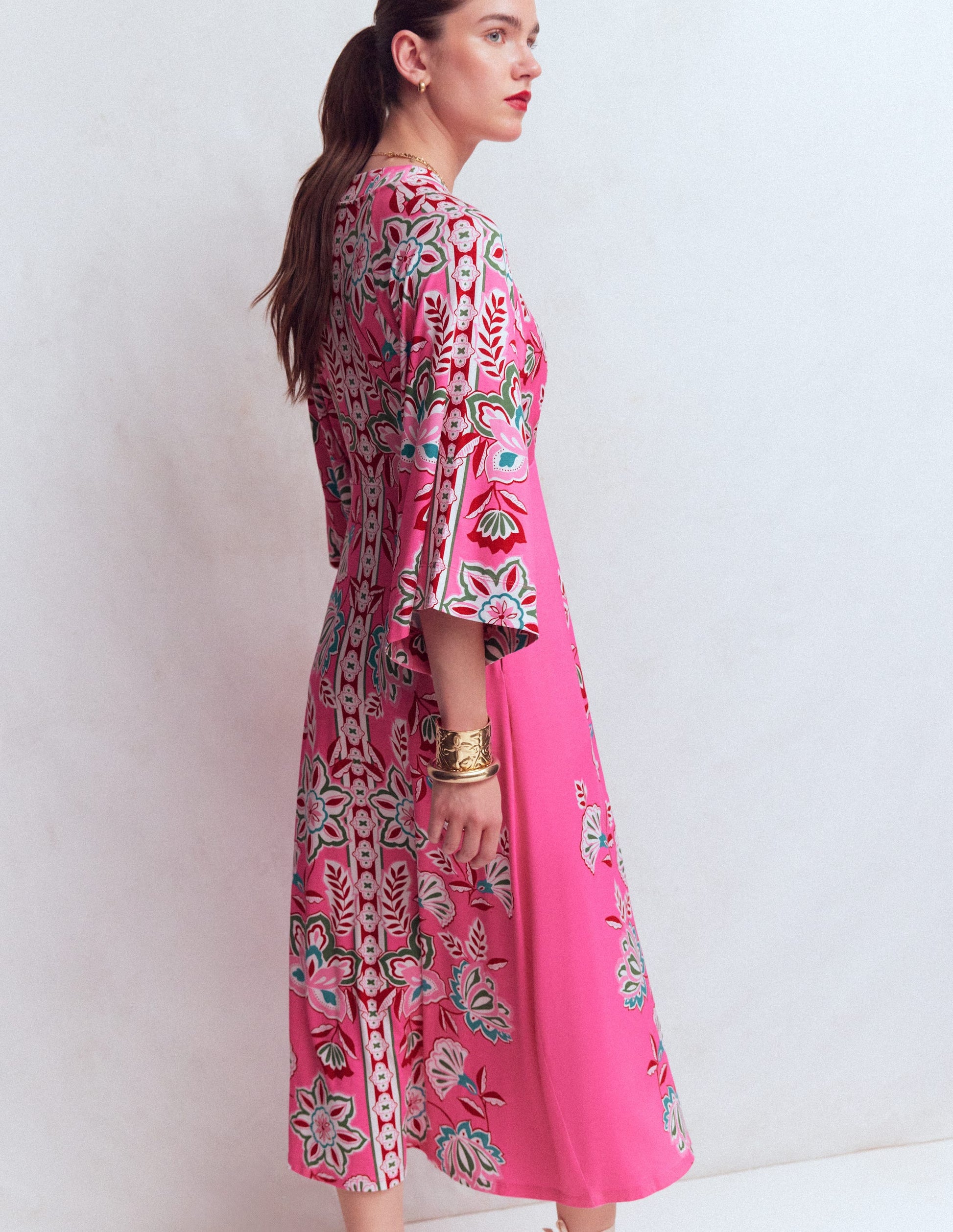 Nell Kimono Midi Jersey Dress-Pink, Blossom Elegance | Boden USA