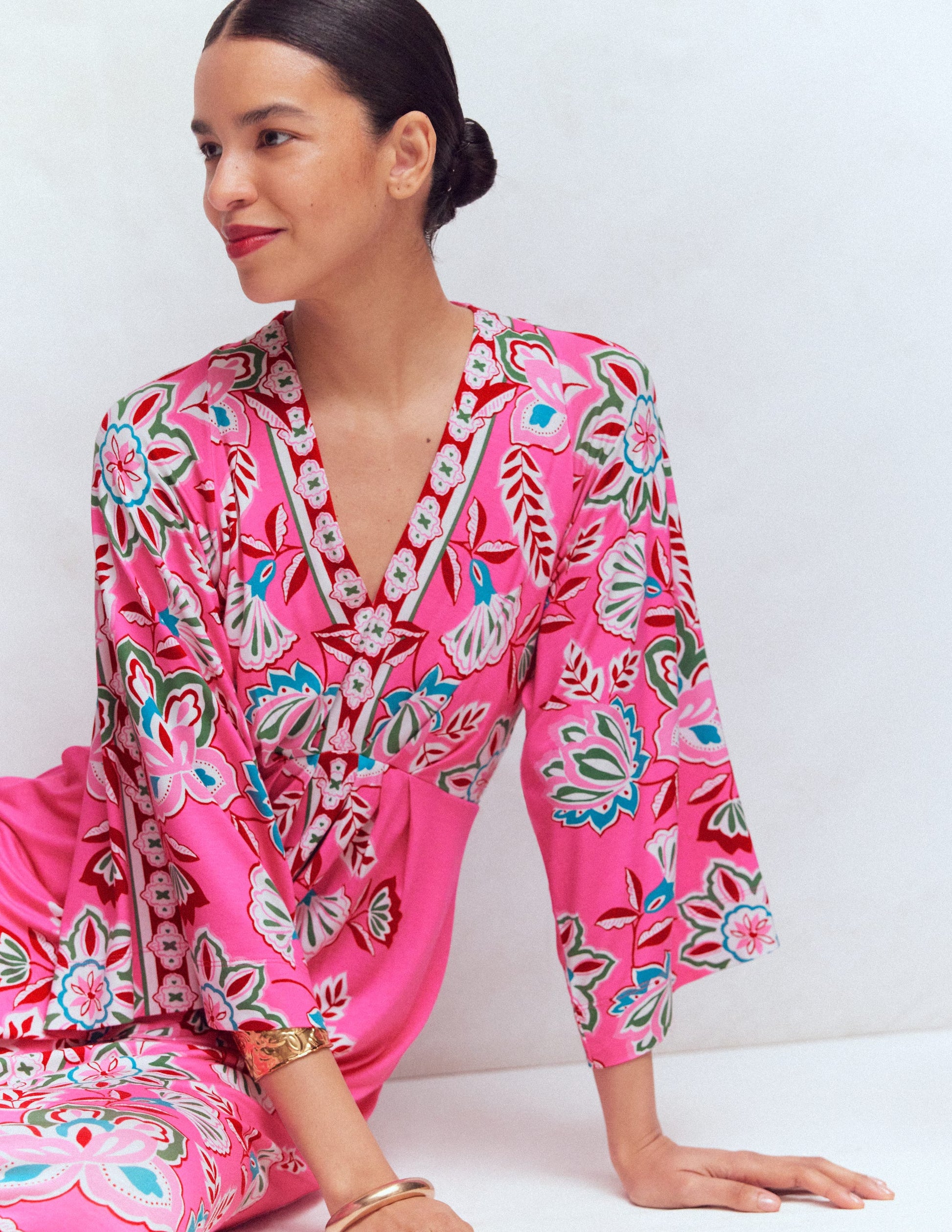 Nell Kimono Midi Jersey Dress-Pink, Blossom Elegance | Boden USA
