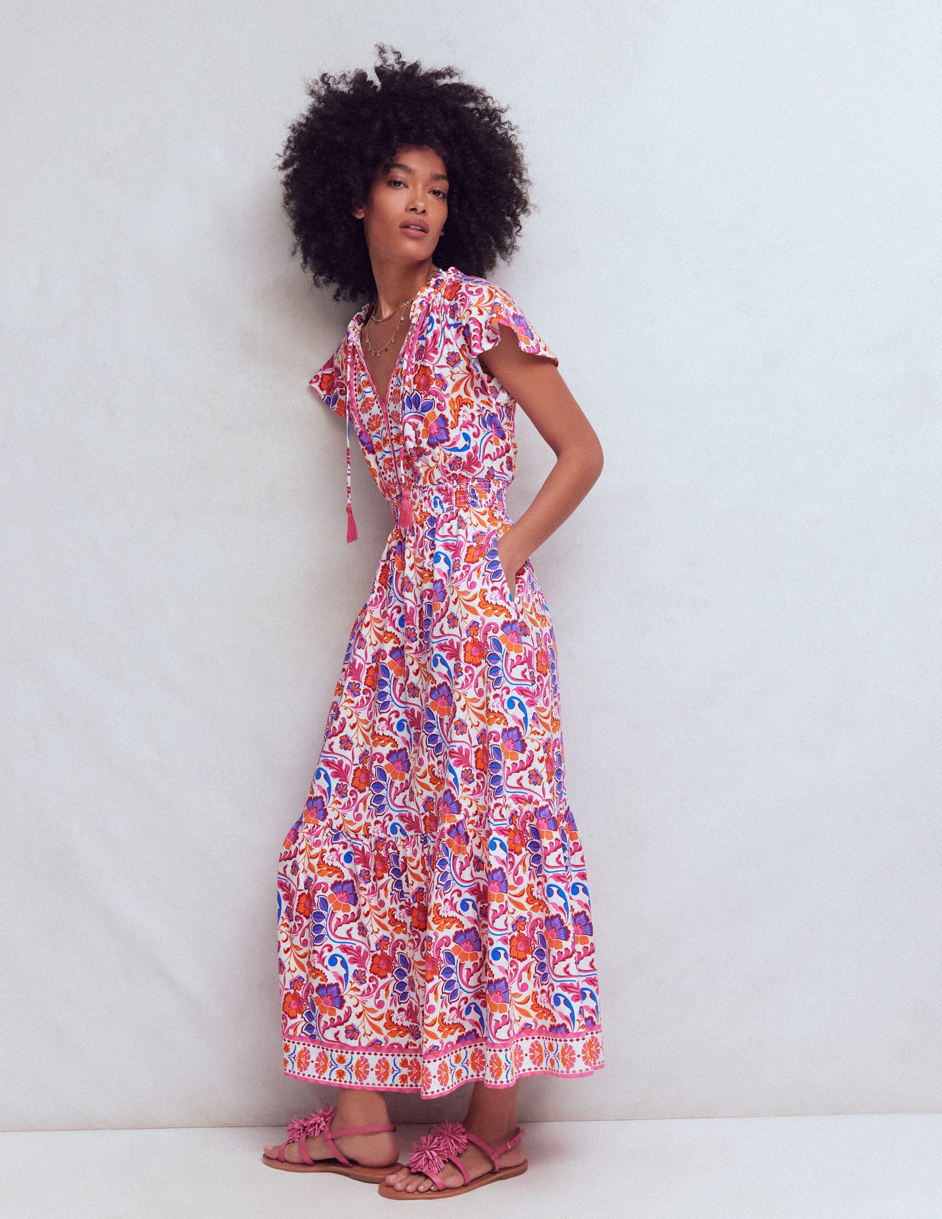 Boden Women's Tala Tiered Jersey Maxi Dress in Pink