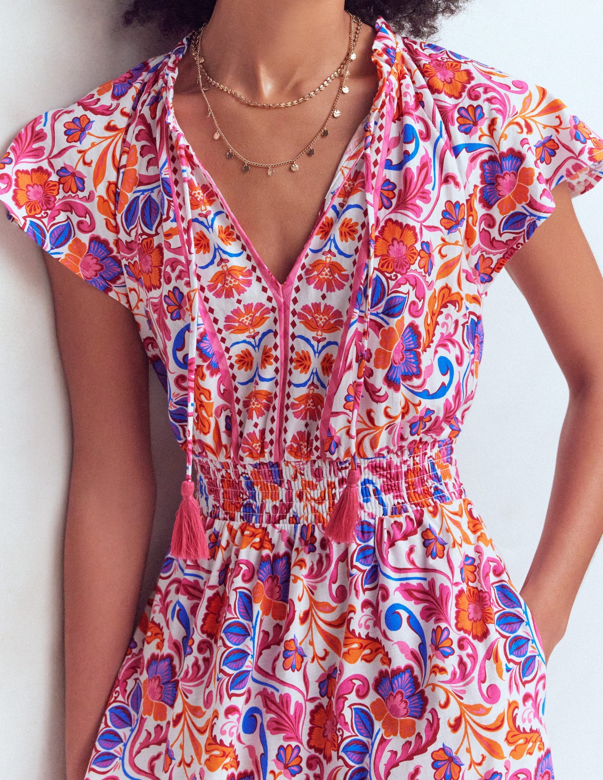 Tala Tiered Jersey Maxi Dress-Pink, Flourishing Meadow | Boden USA