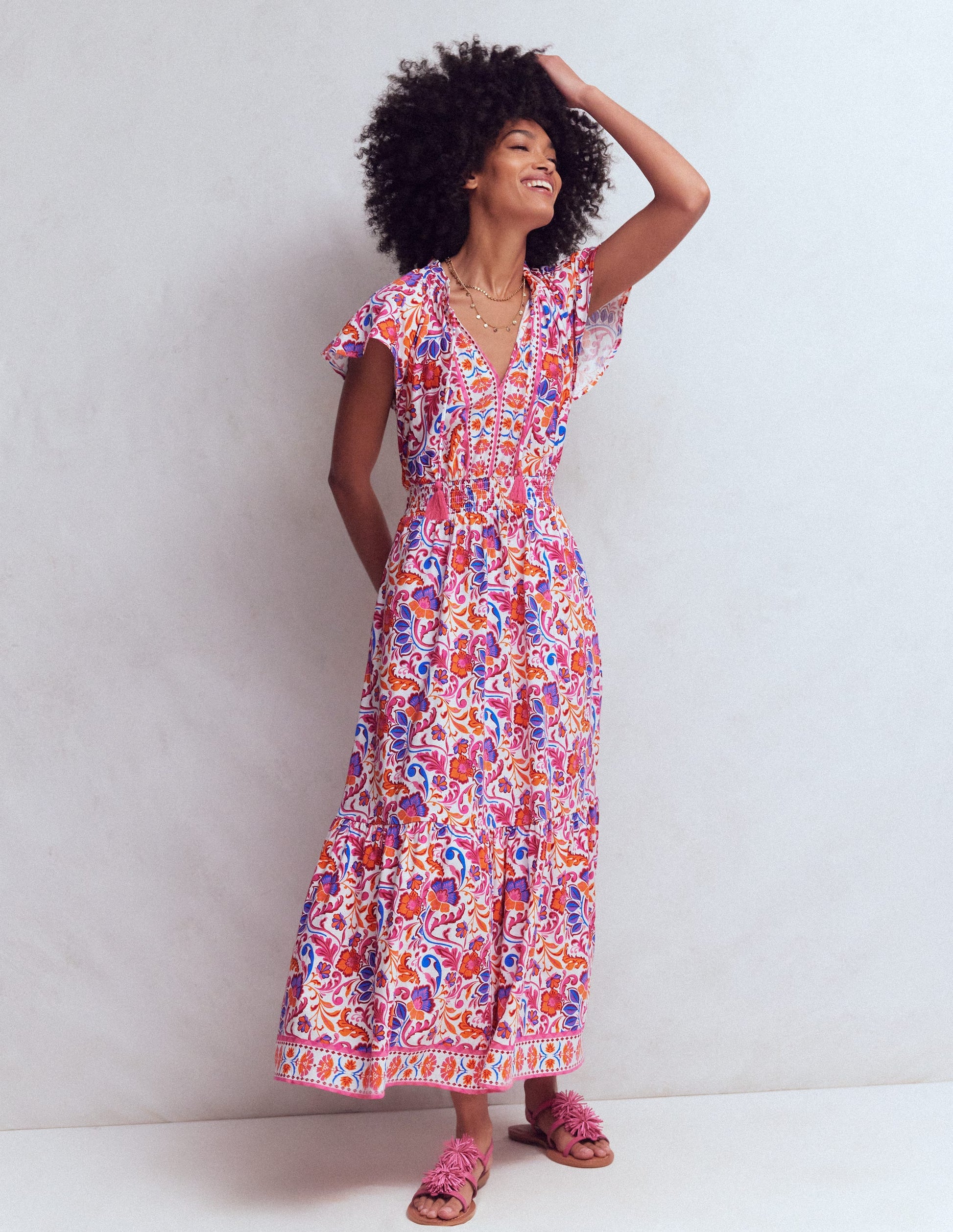 Tala Tiered Jersey Maxi Dress-Pink, Flourishing Meadow