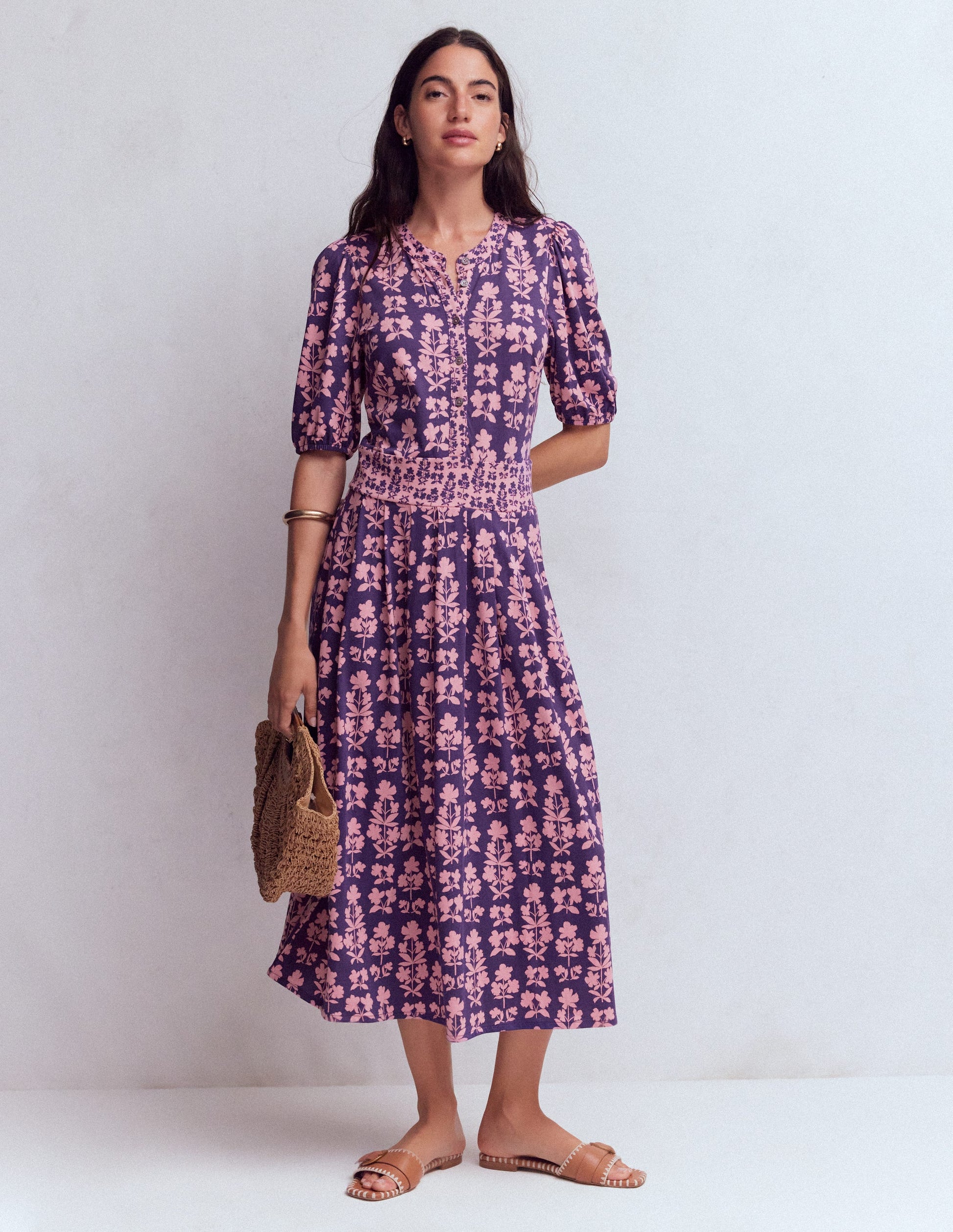 Boden Women's Amber Pleat Jersey Midi Dress in Purple | Size 10 Boden Women's Amber Pleat Jersey Midi Dress in Purple | Size 10