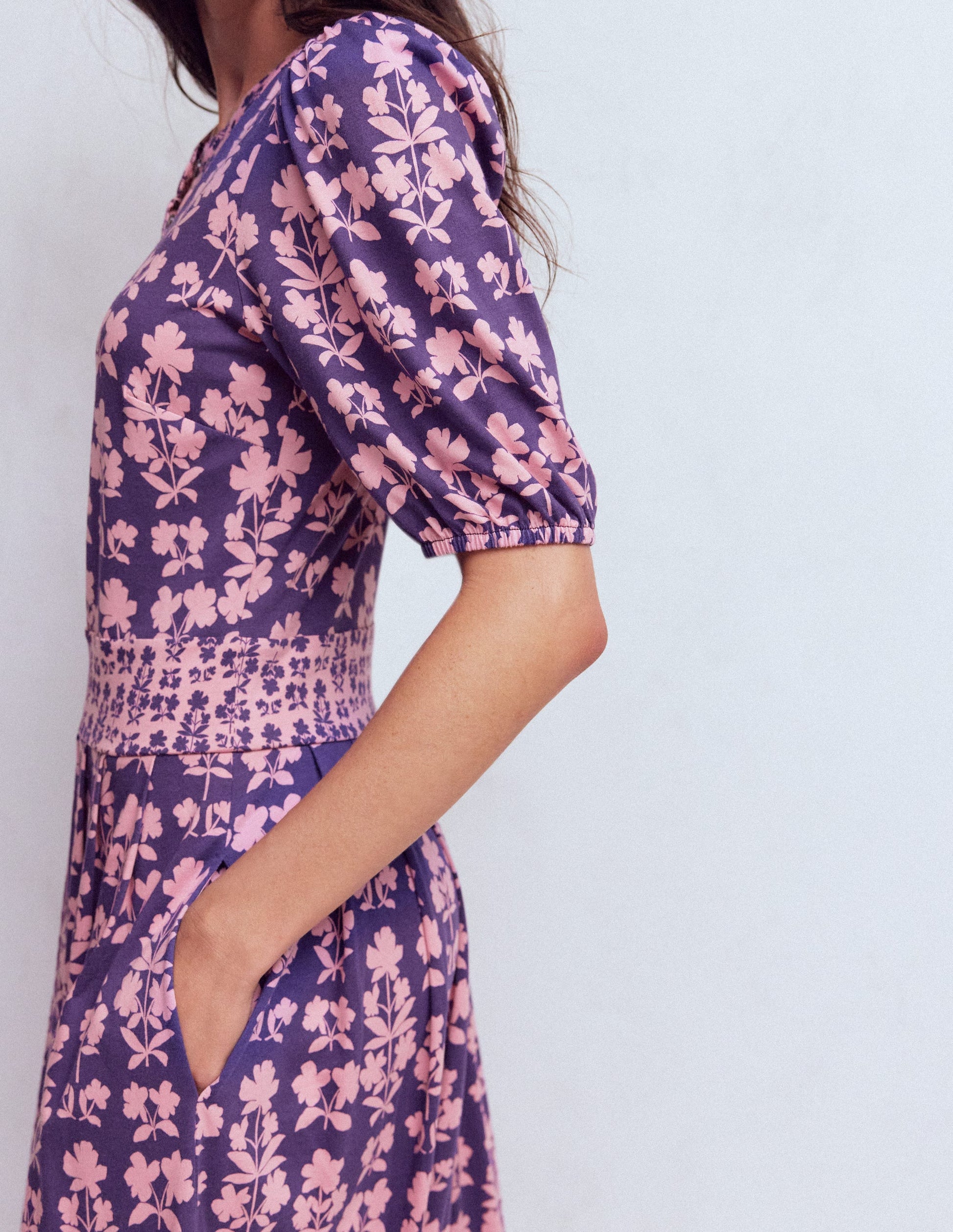 Boden Women's Amber Pleat Jersey Midi Dress in Purple