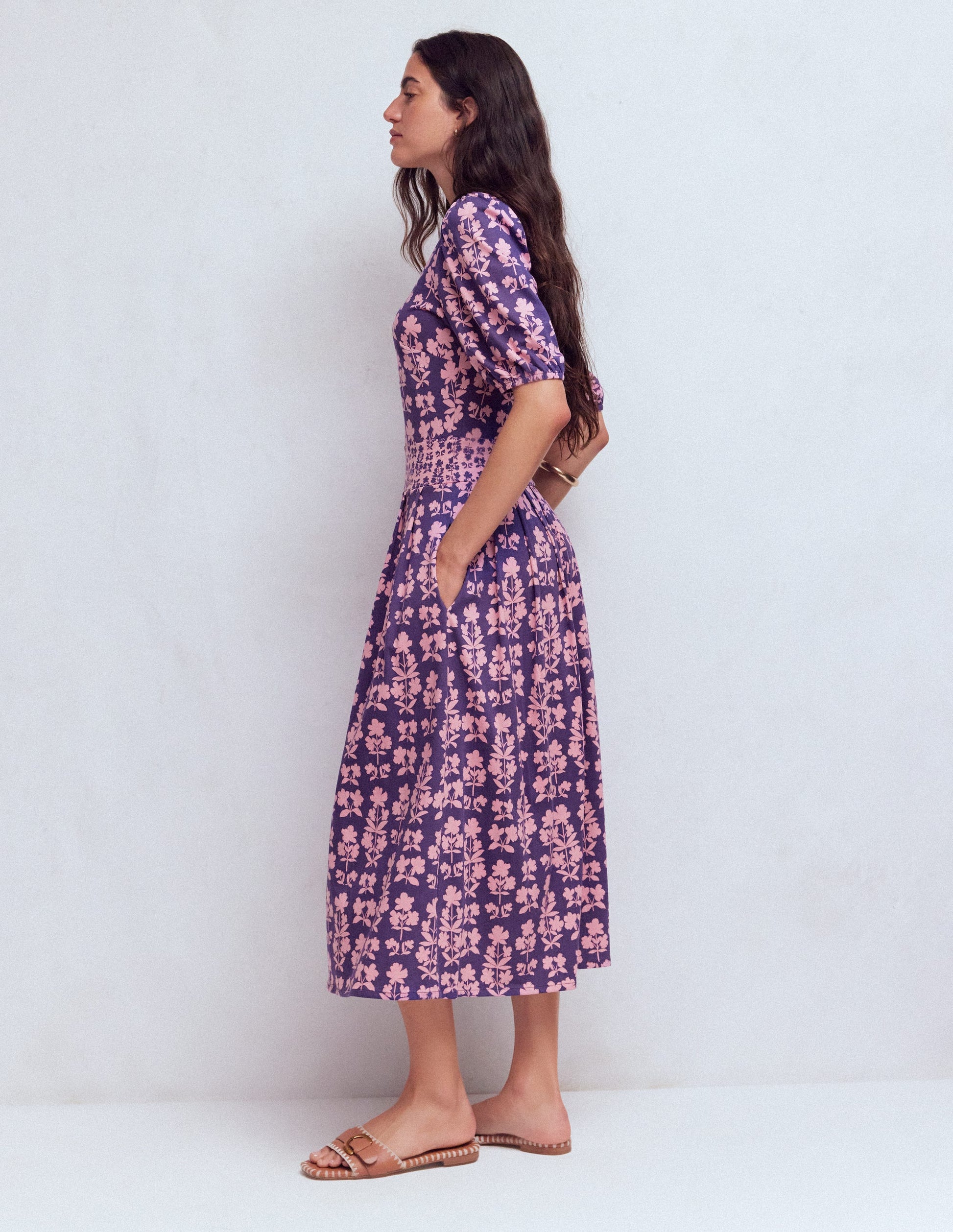 Boden Women's Amber Pleat Jersey Midi Dress in Purple