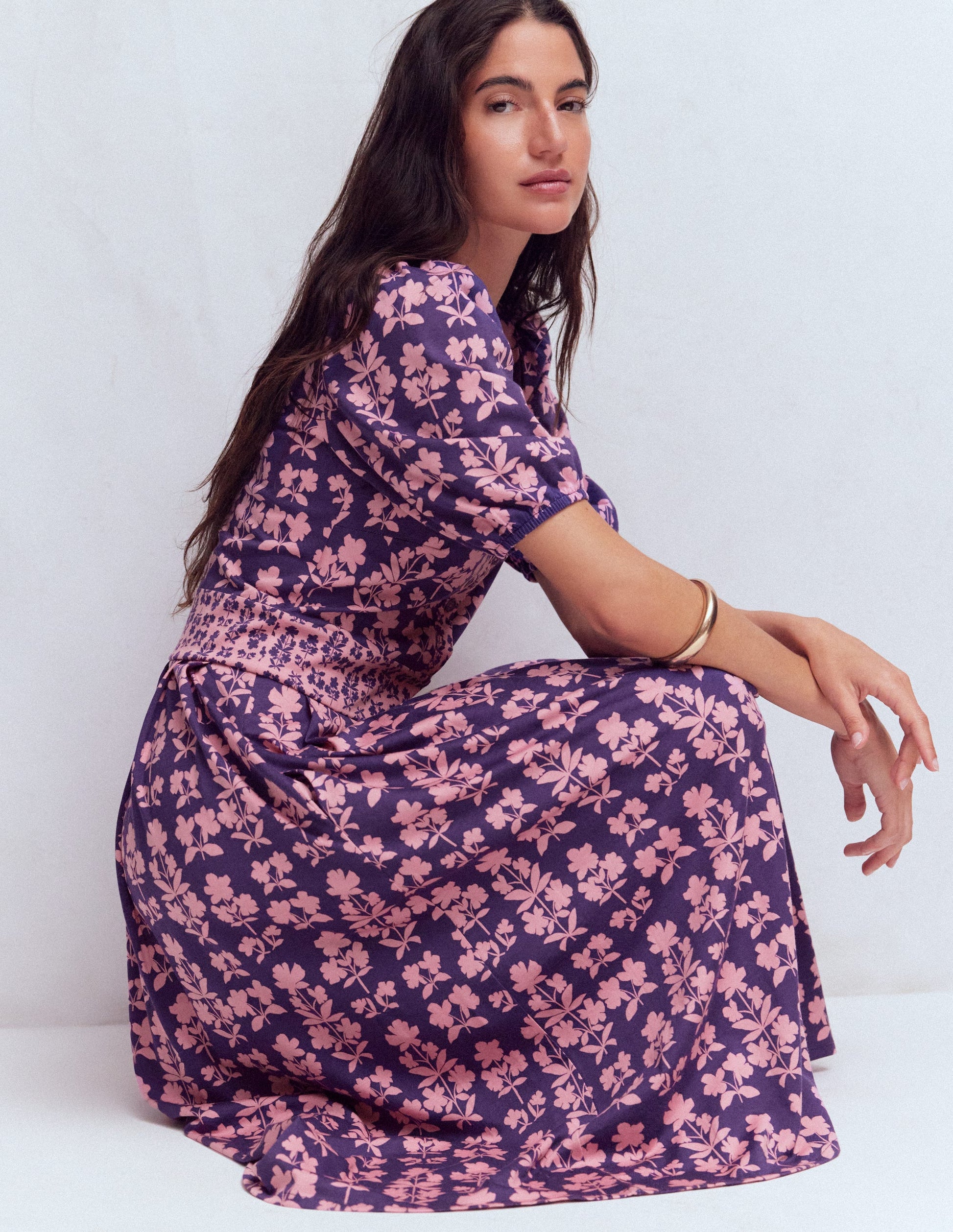 Boden Women's Amber Pleat Jersey Midi Dress in Purple | Size 10 Boden Women's Amber Pleat Jersey Midi Dress in Purple | Size 10