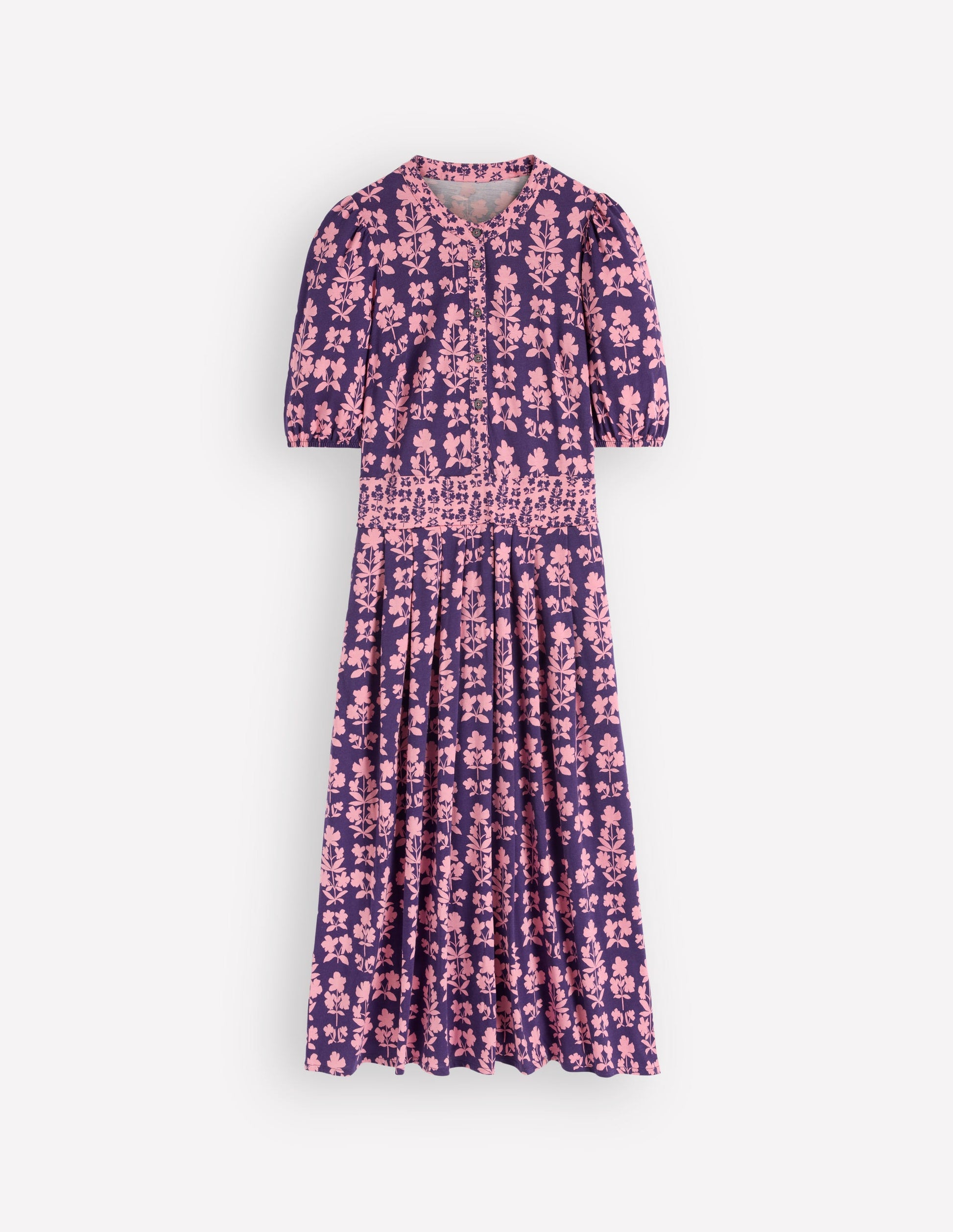 midi dress with sleeves Boden Women's Amber Pleat Jersey Midi Dress in Purple