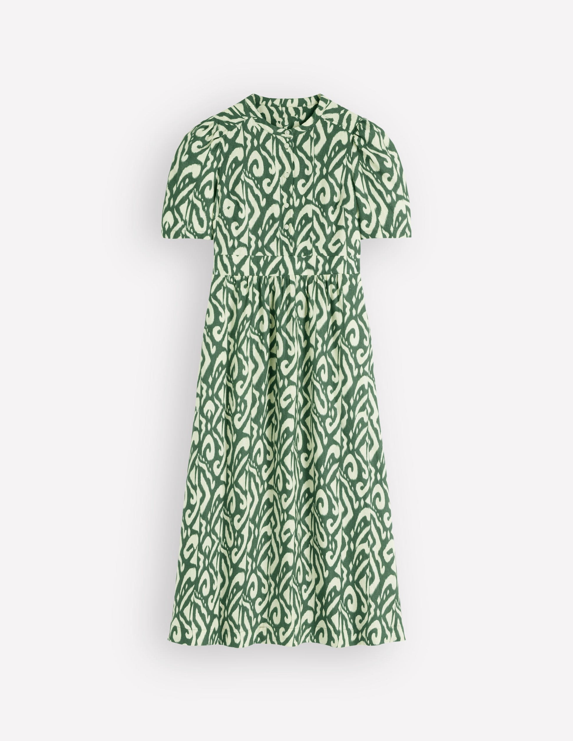 Ivy Linen Midi Dress-Hunter Green Ikat-5