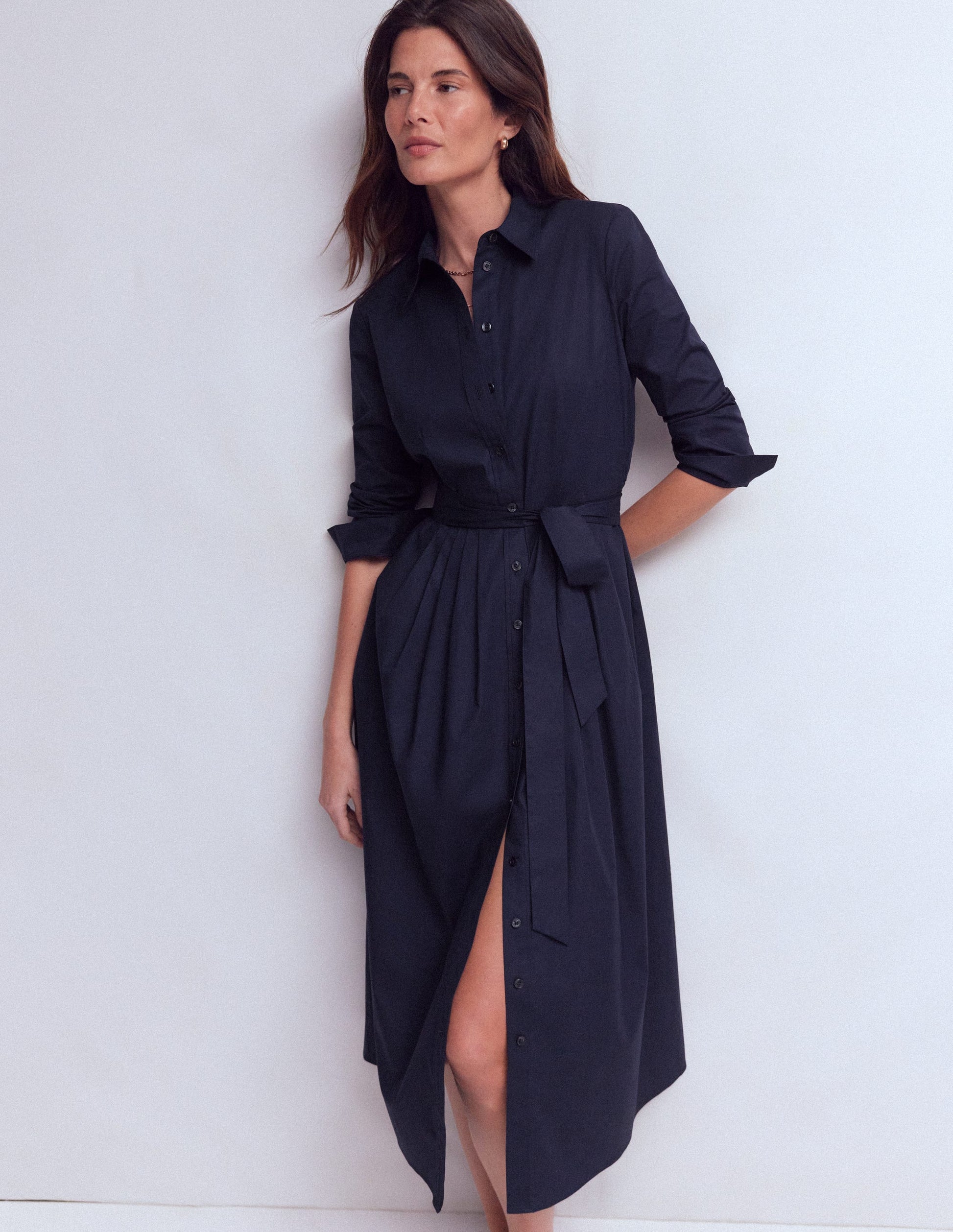 Alexa Cotton Midi Shirt Dress-Navy-4
