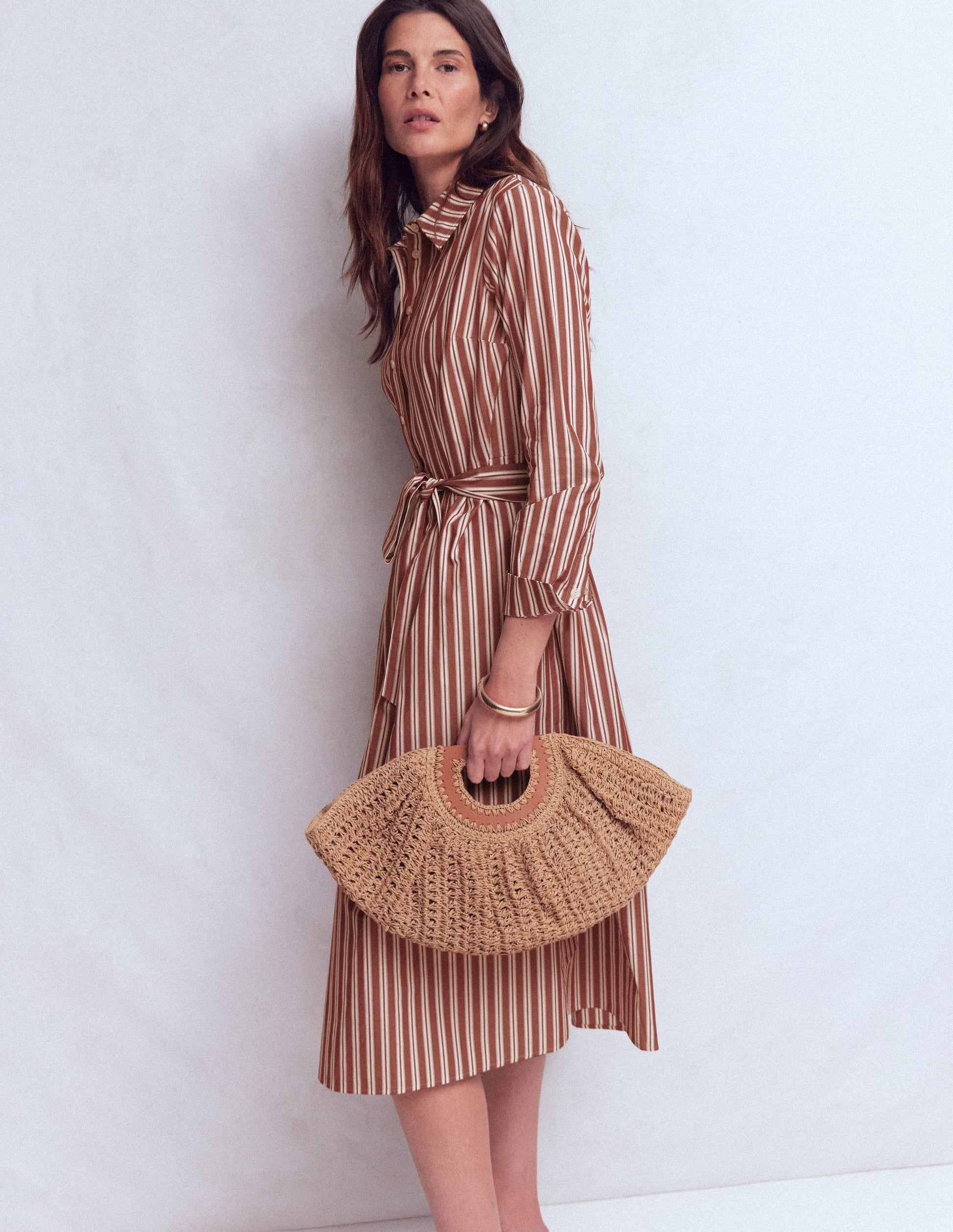 brown and red striped dress Sorelle Striped Mini Dress in Brown Stripes