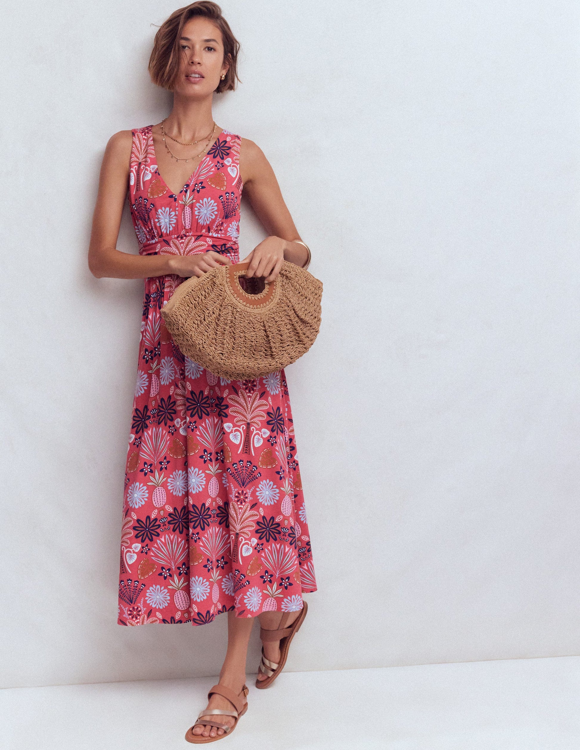 Elodie Jersey Maxi Dress-Cherry Blush, Tropical Forest | Boden USA Elodie Jersey Maxi Dress-Cherry Blush, Tropical Forest | Boden USA