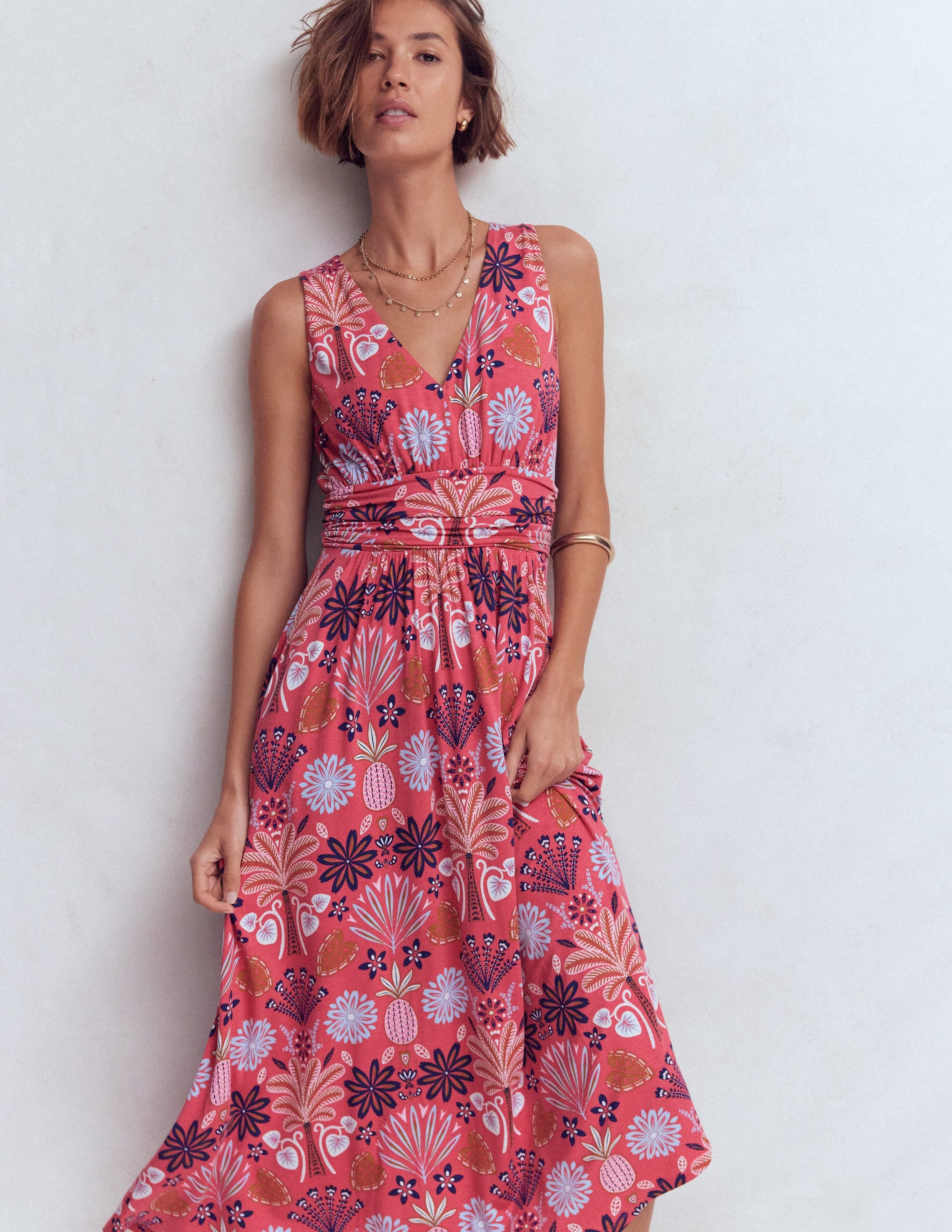 Elodie Jersey Maxi Dress - Cherry Blush, Tropical Forest | Boden USA