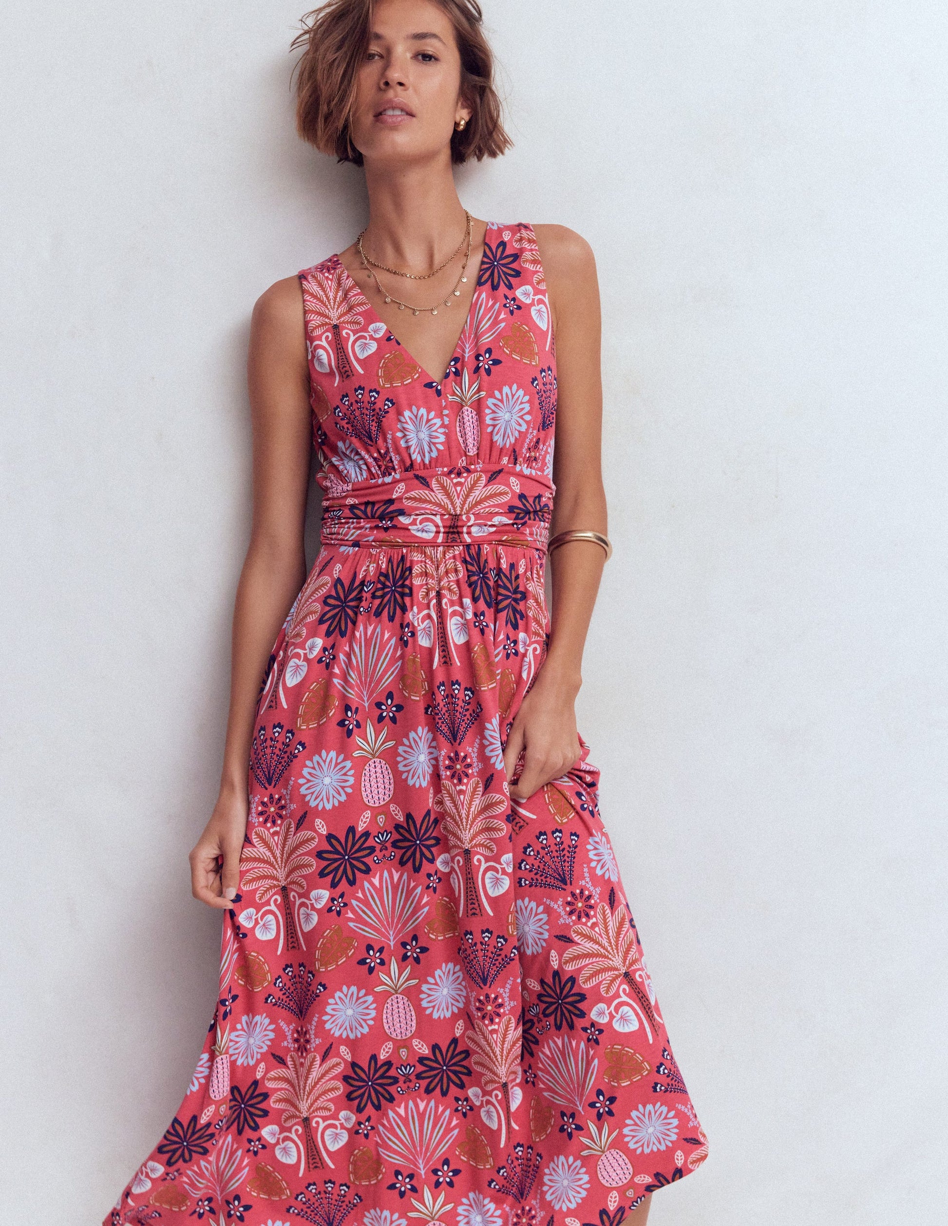 Elodie Jersey Maxi Dress-Cherry Blush, Tropical Forest | Boden USA Elodie Jersey Maxi Dress-Cherry Blush, Tropical Forest | Boden USA