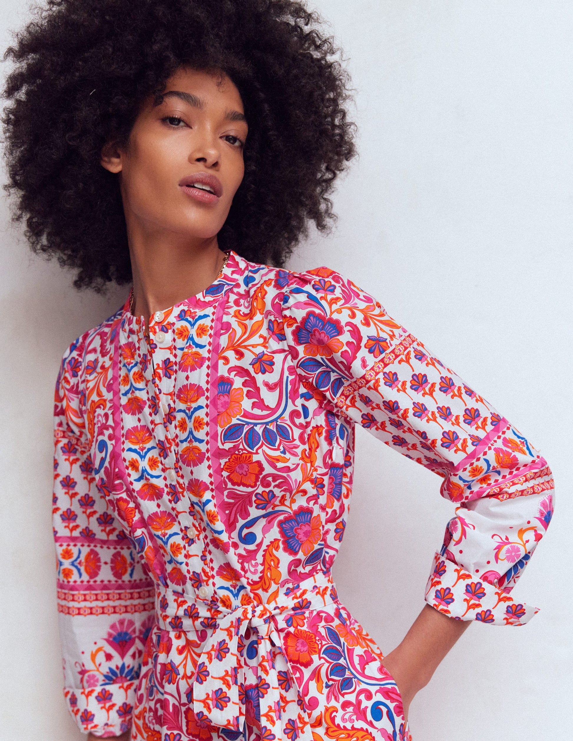 Ava Cotton Midi Dress-Pink Flourishing Meadow Border-3