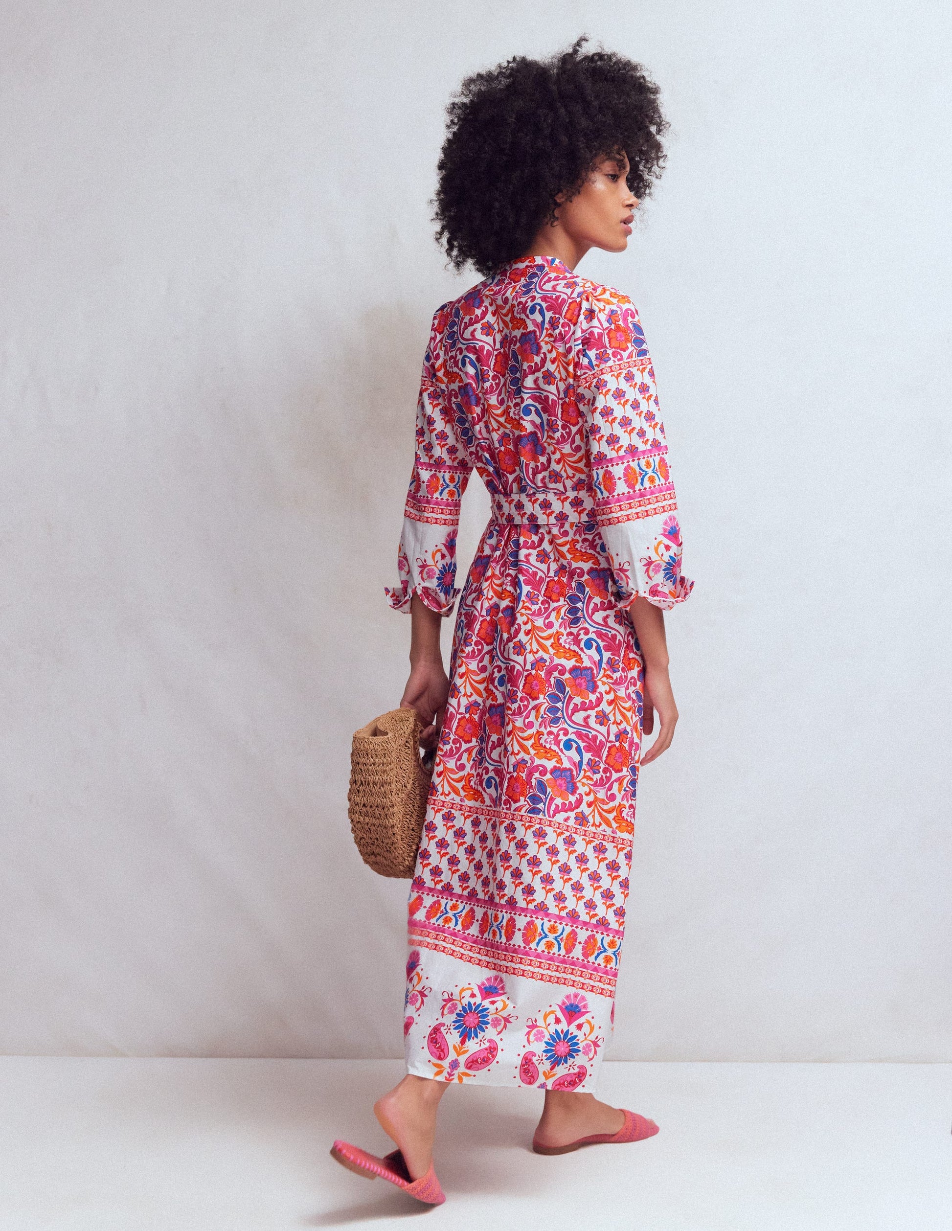 Ava Cotton Midi Dress-Pink Flourishing Meadow Border-4