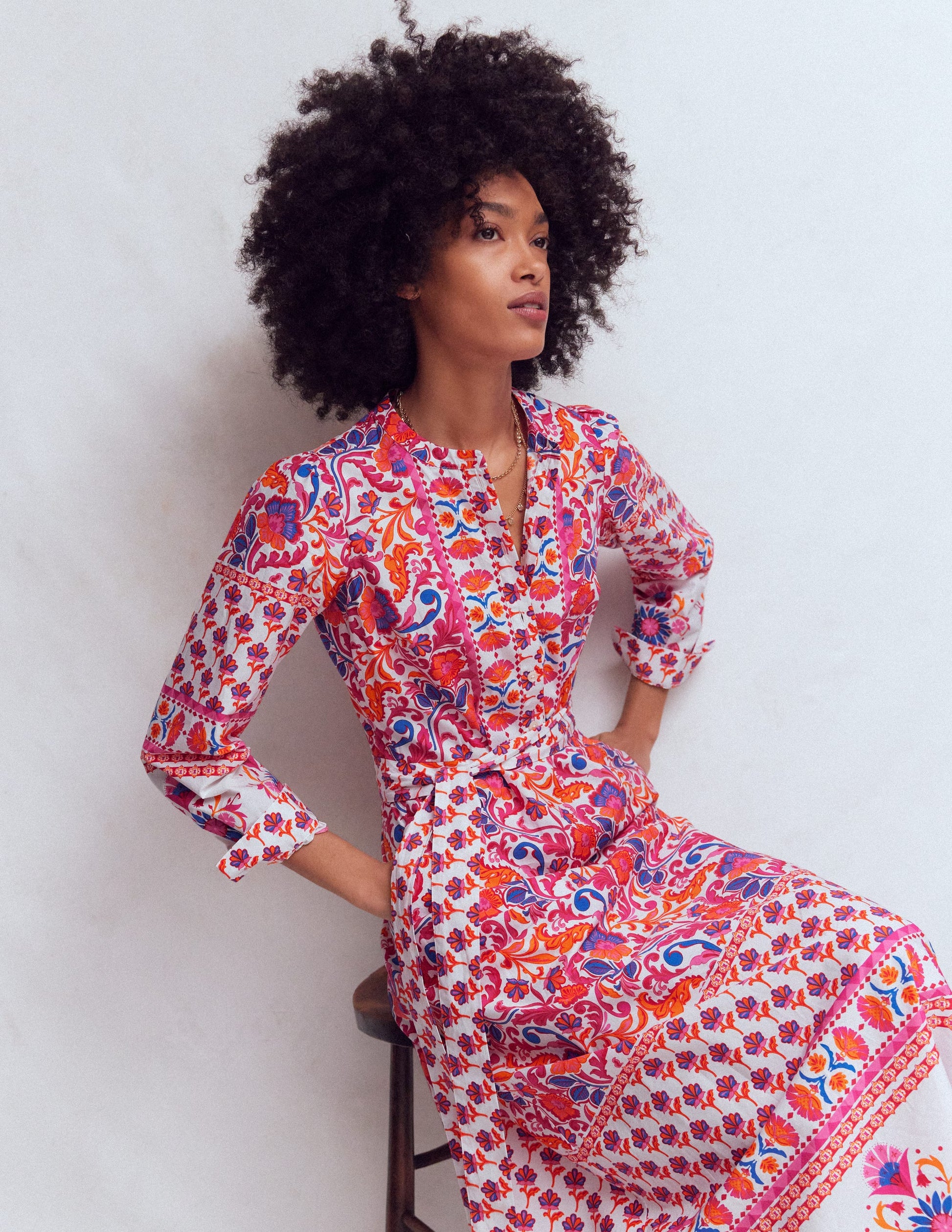 Ava Cotton Midi Dress-Pink Flourishing Meadow Border-5