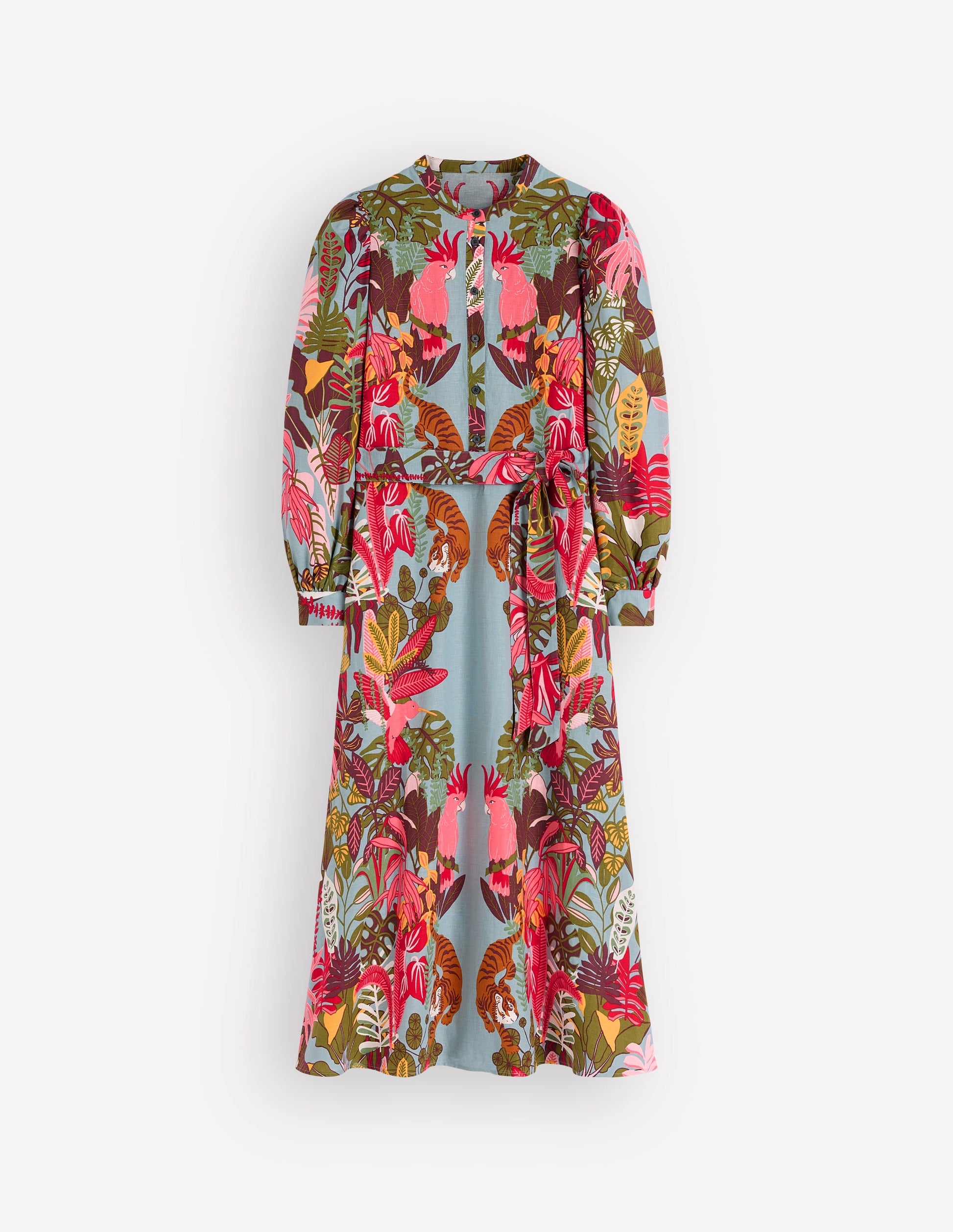 Ava Linen Blend Midi Dress-Blue Tropical Safari Placement-6