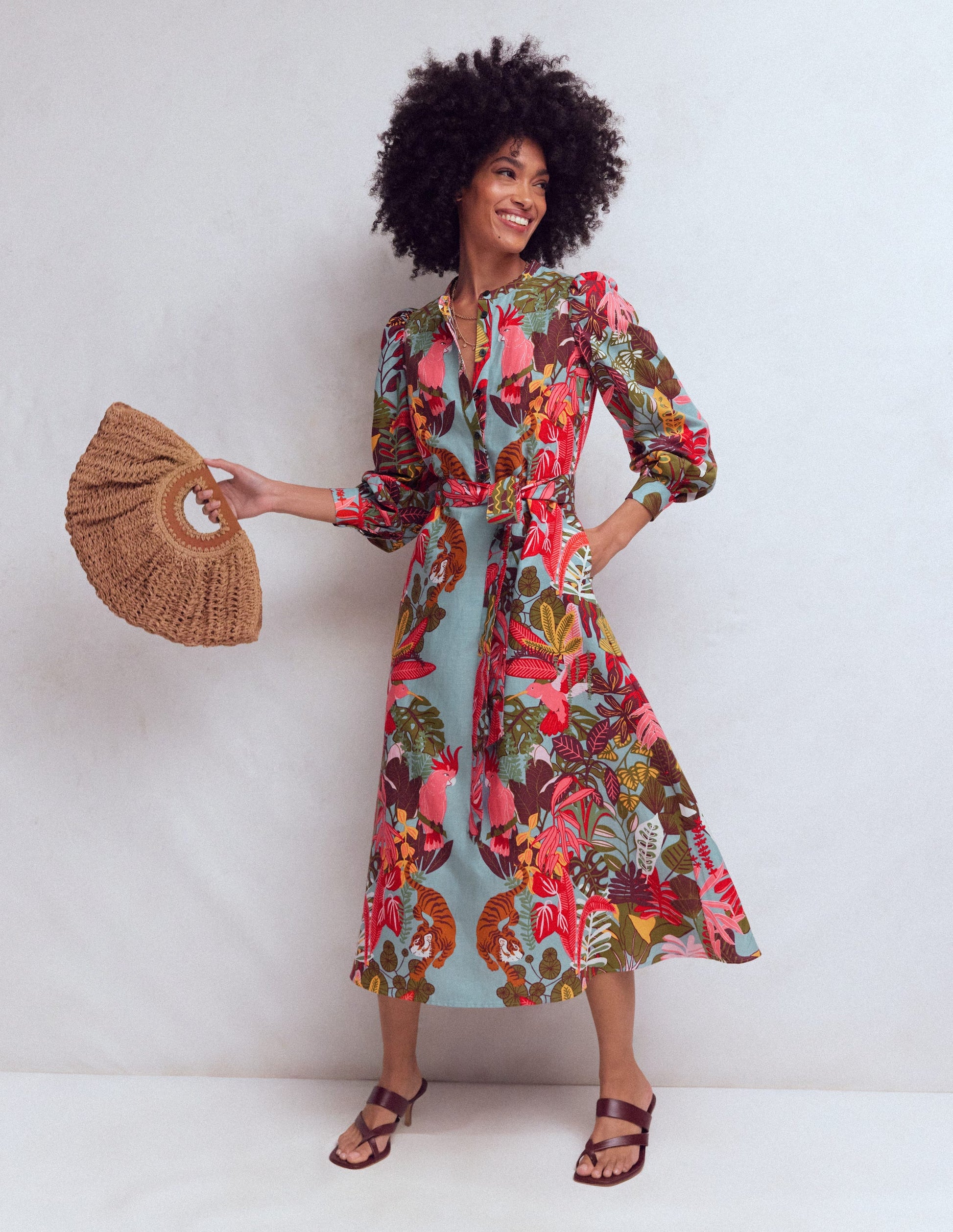 Ava Linen Blend Midi Dress-Blue Tropical Safari Placement | Boden USA Ava Linen Blend Midi Dress-Blue Tropical Safari Placement | Boden USA