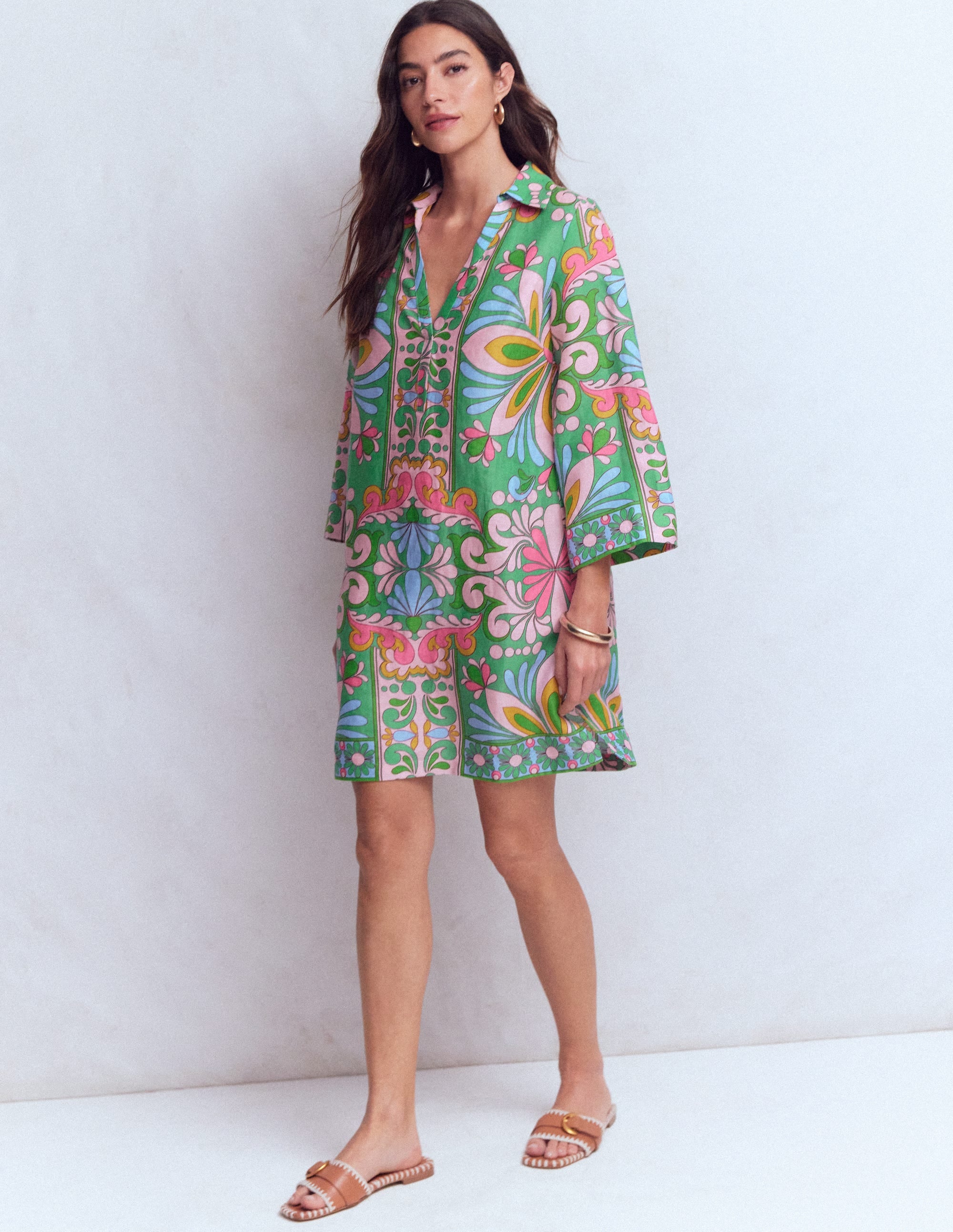 Carmen Linen Short Dress-Multi, Bloom Tapestry - Image 6