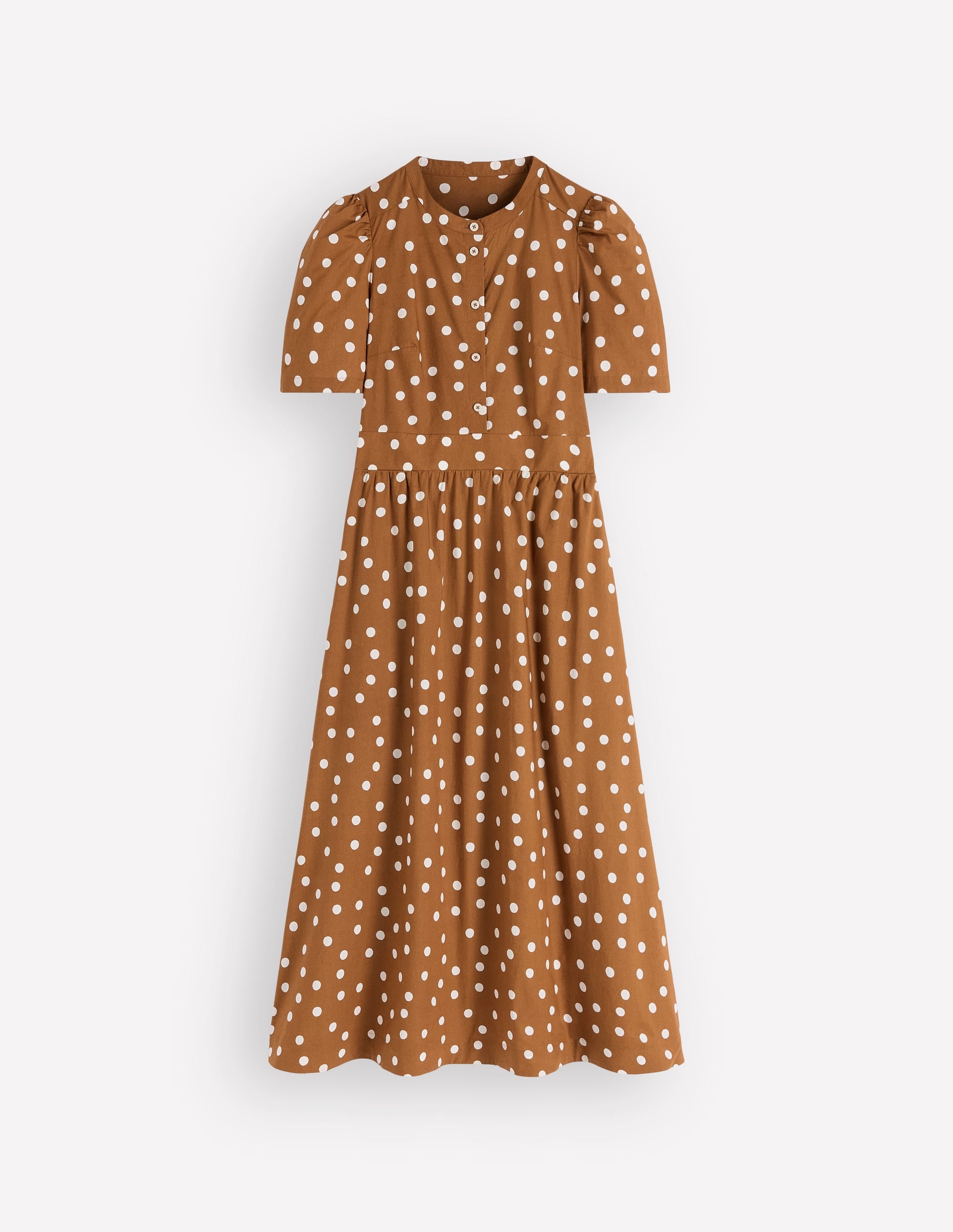 Ivy Button Cotton Midi Dress-Brown Painted Dot Spaced - Image 5
