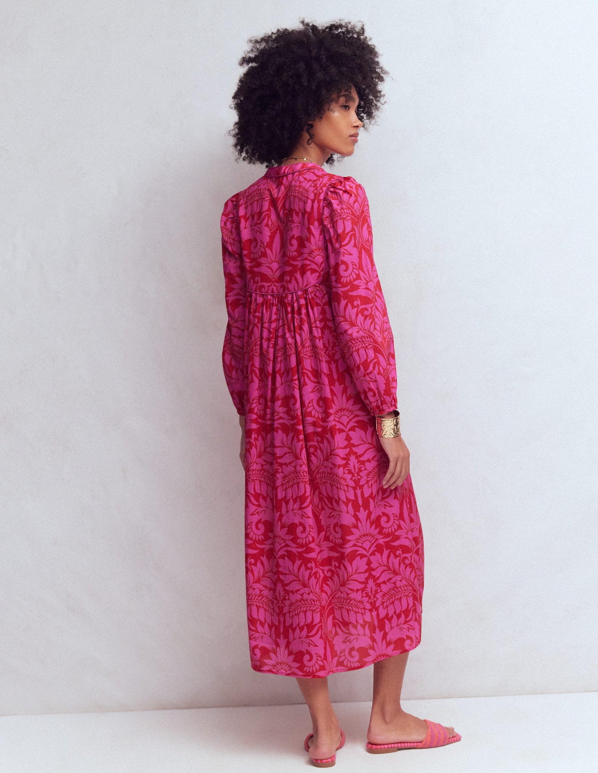 Boho Tie Neck Kaftan-Red Ornamental Foilage-3