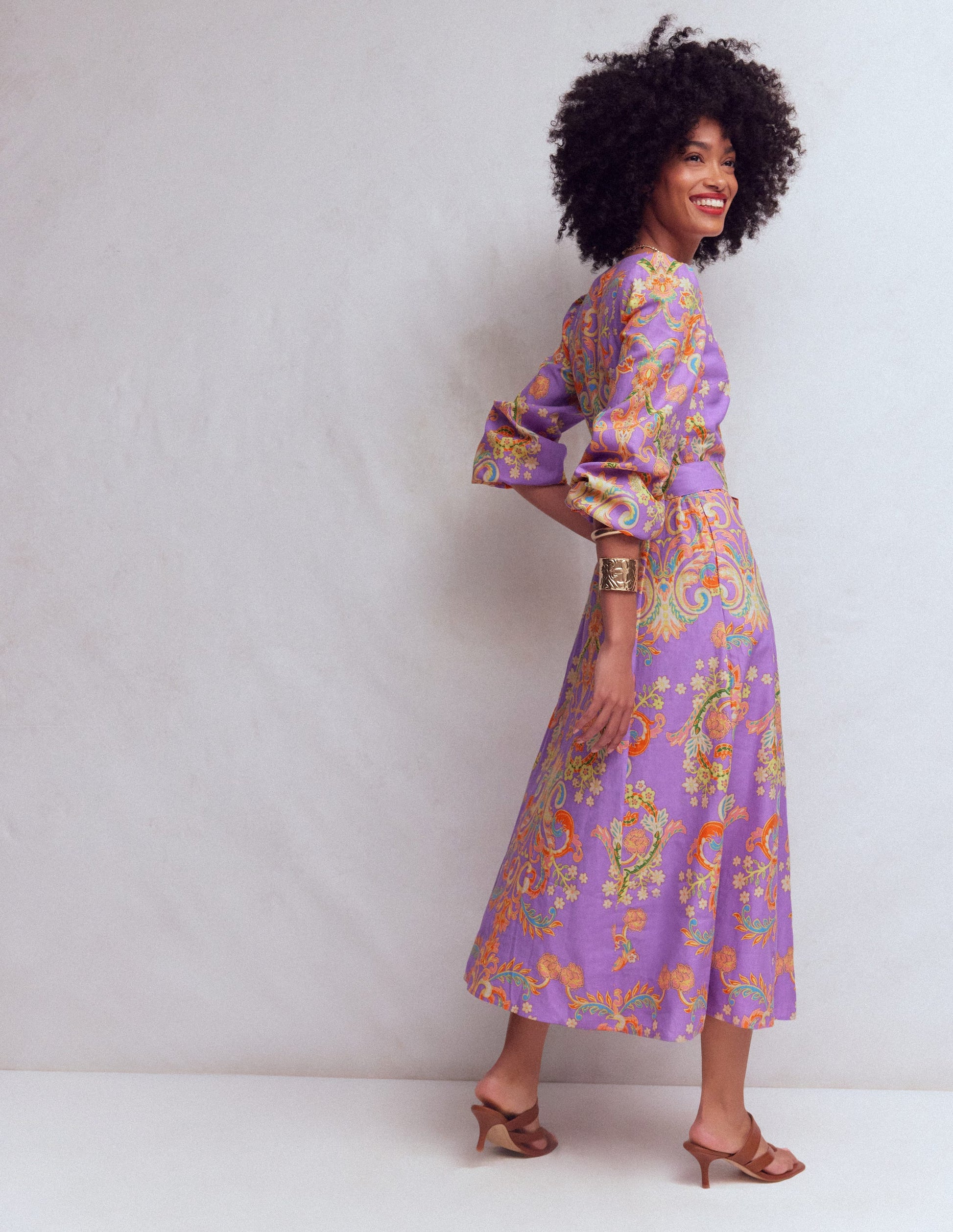 Boden Women's Florence Linen Blend Dress in Purple