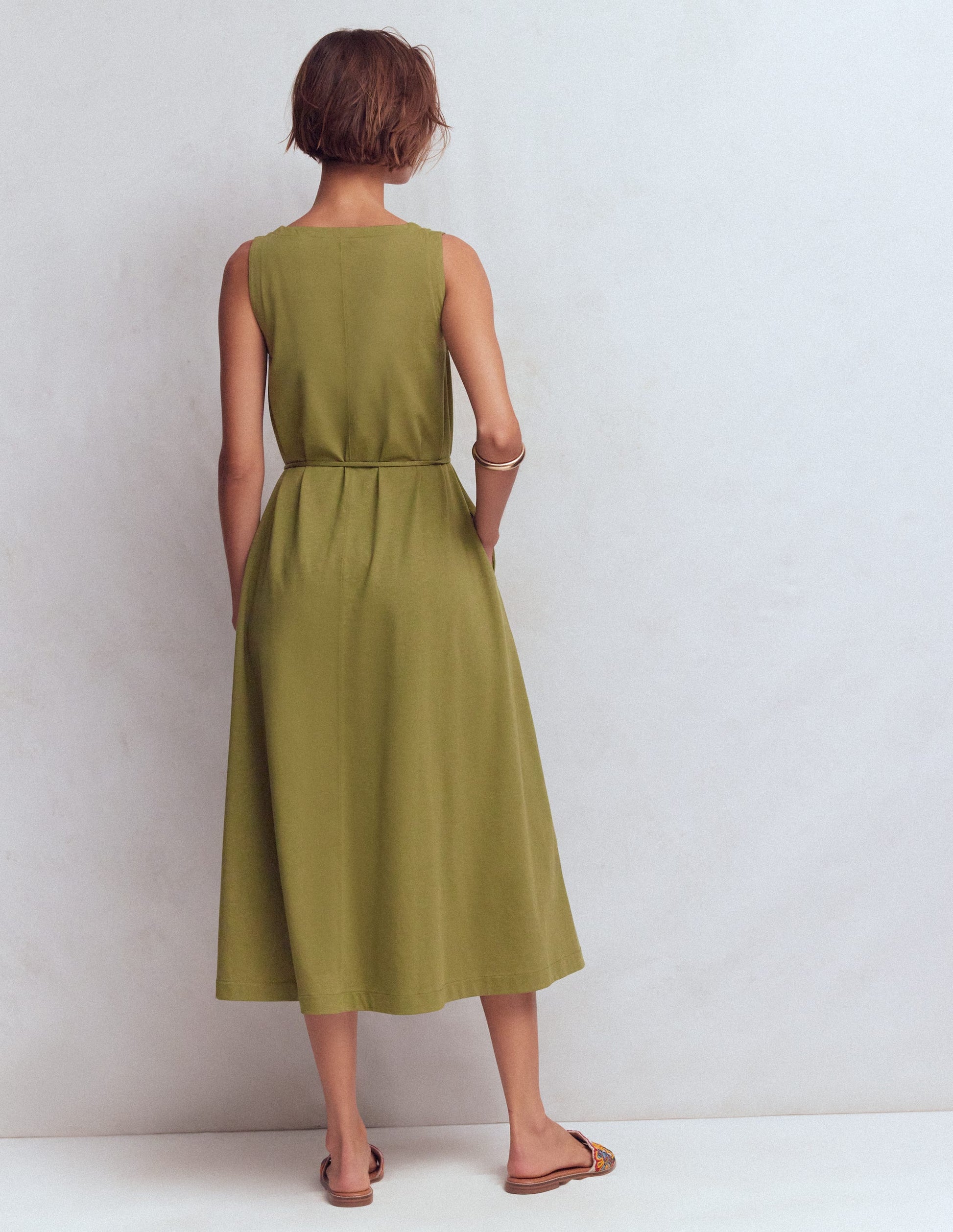 Mia V-neck Jersey Midi Dress-Olive-3