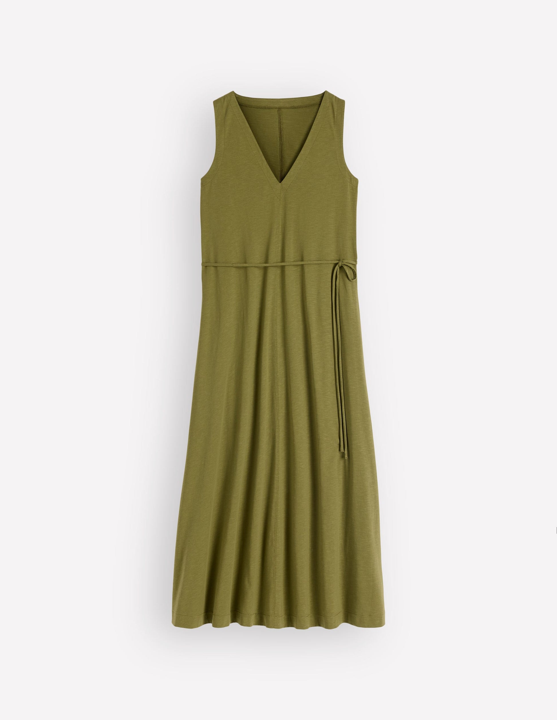 Mia V-neck Jersey Midi Dress-Olive-5