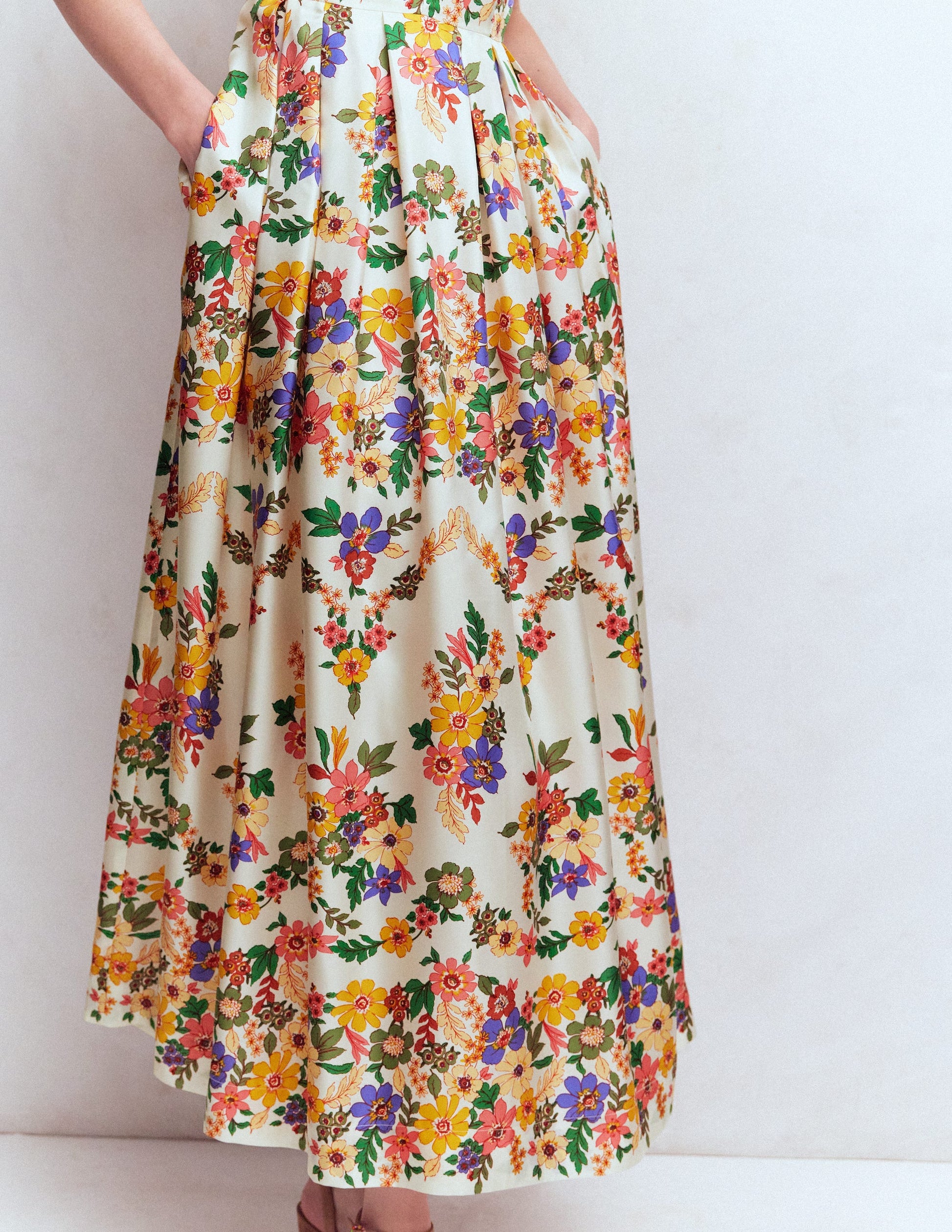 Pleat V-neck Dress-Multi Meadow Flowers-3