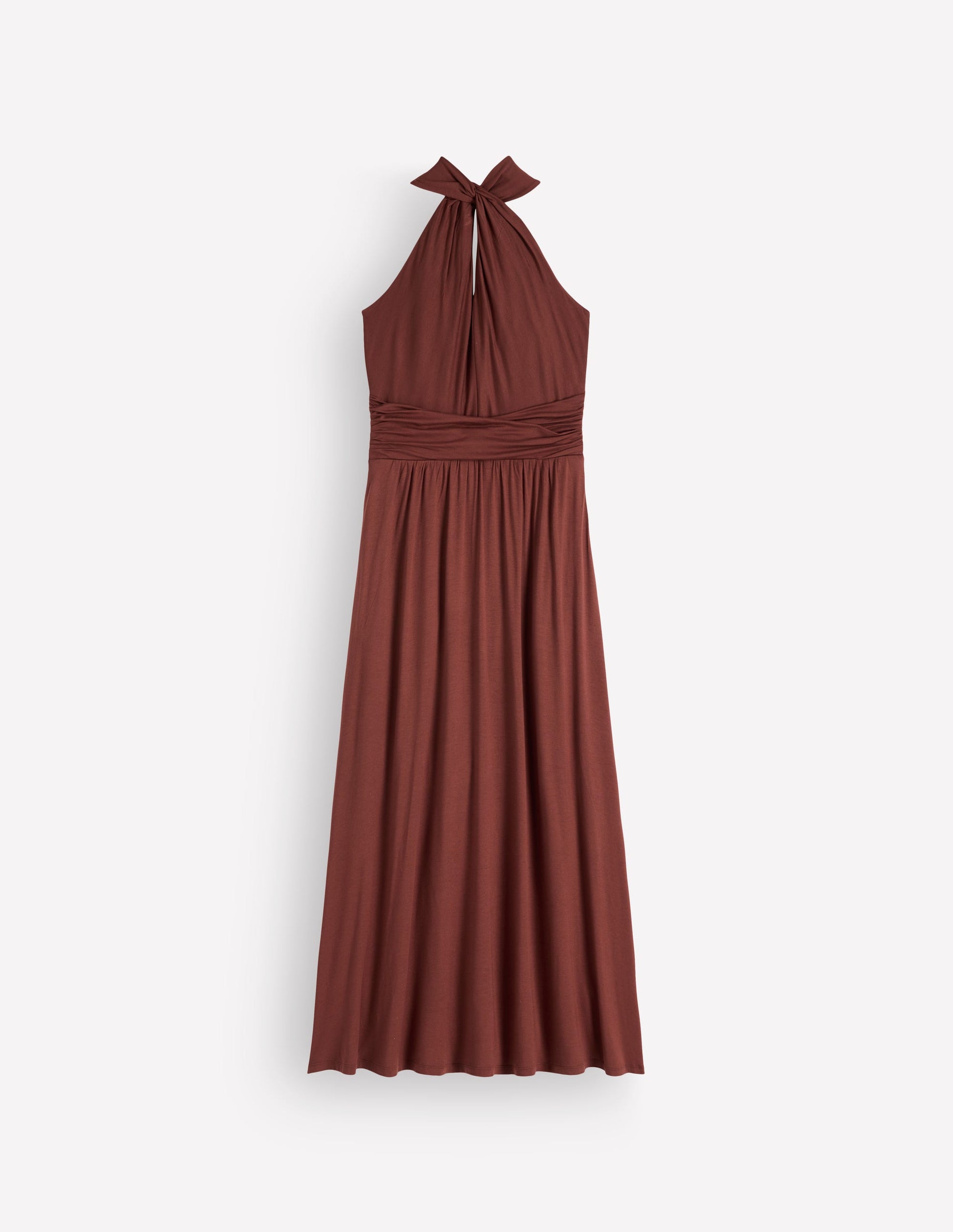Sydney Twist Neck Jersey Dress-Roasted Brown
