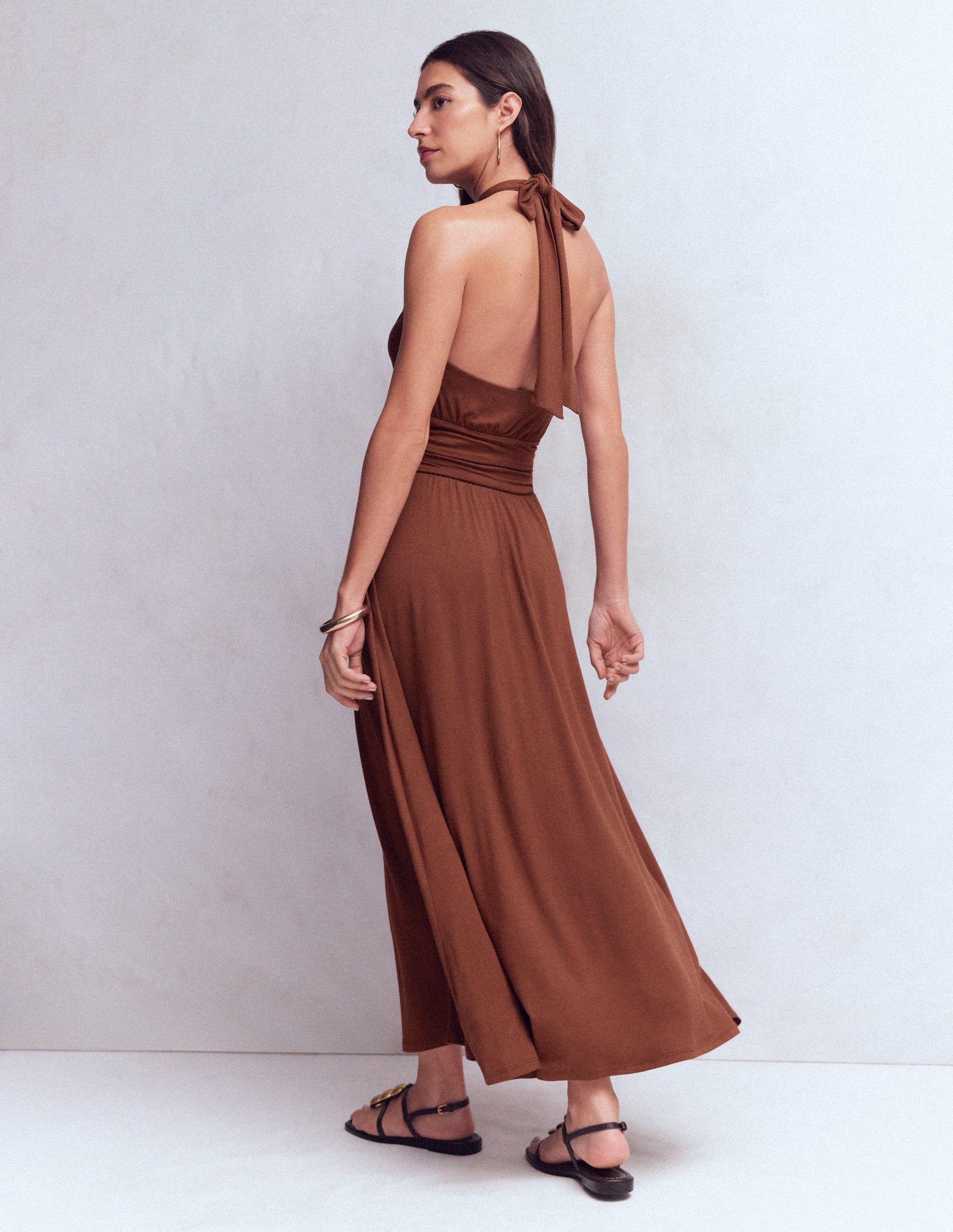 Sydney Twist Neck Jersey Dress-Roasted Brown-4