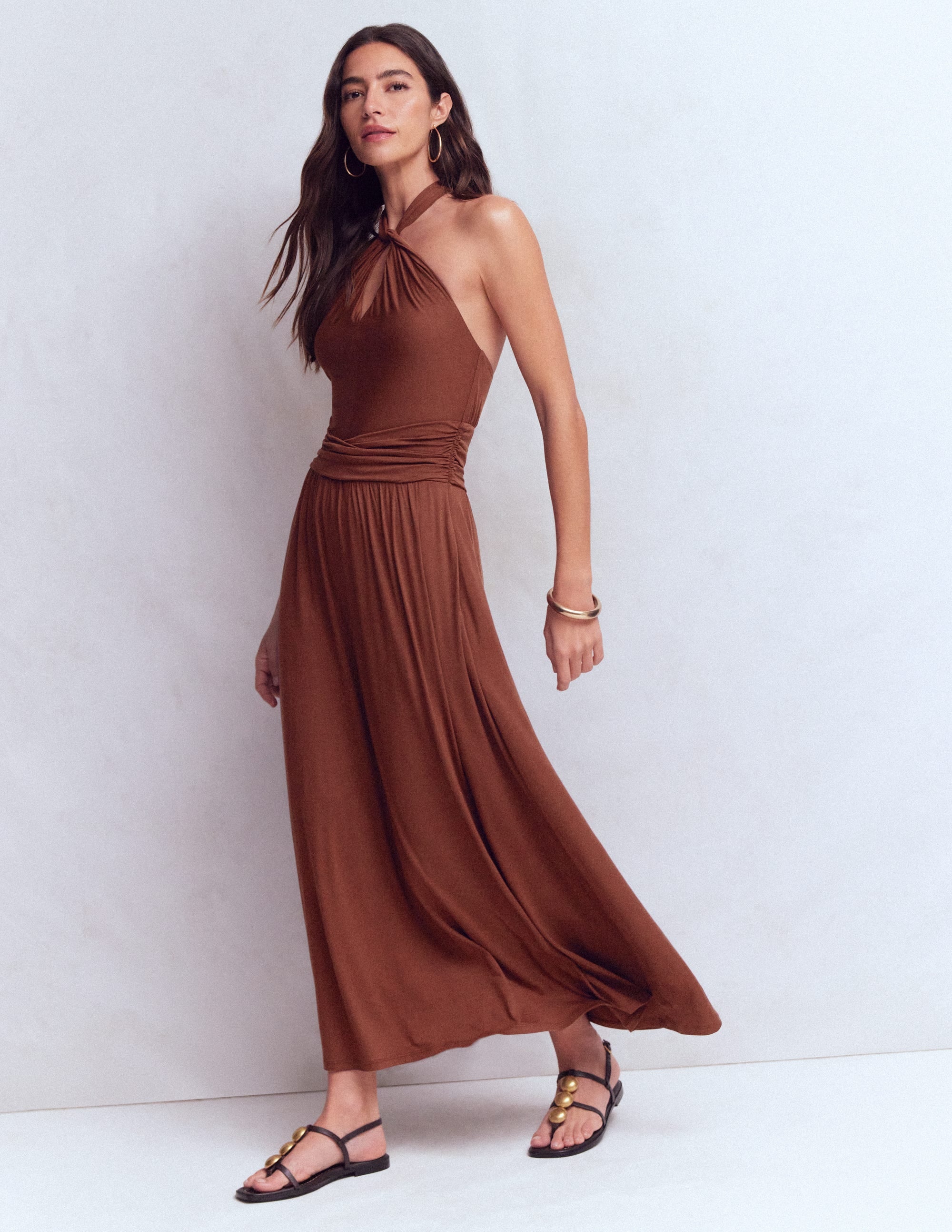 Sydney Twist Neck Jersey Dress - Bitter Chocolate | Boden USA
