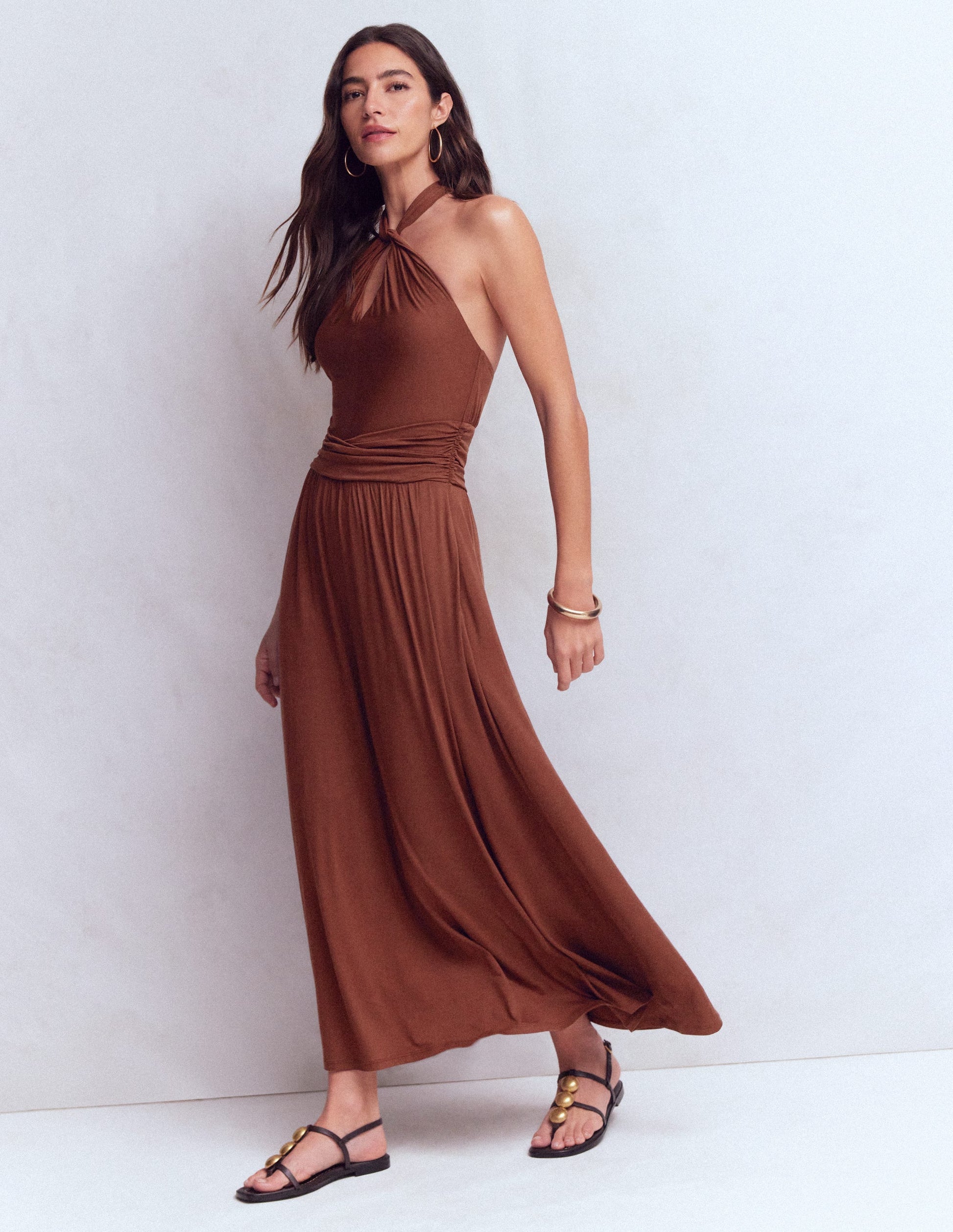Sydney Twist Neck Jersey Dress-Roasted Brown-5