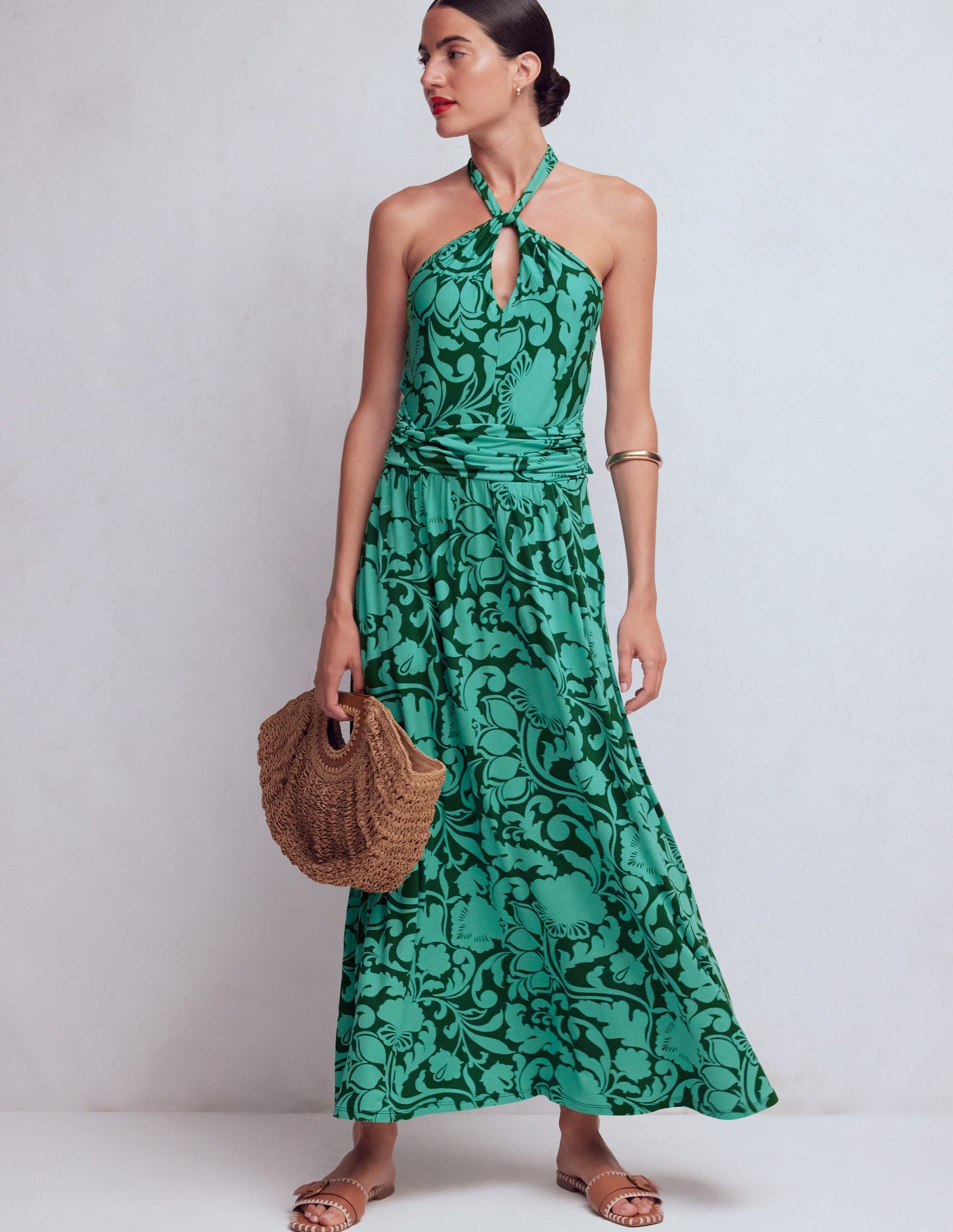 Boden Women's Sydney Twist Neck Jersey Dress in Green | Size 8 Boden Women's Sydney Twist Neck Jersey Dress in Green | Size 8