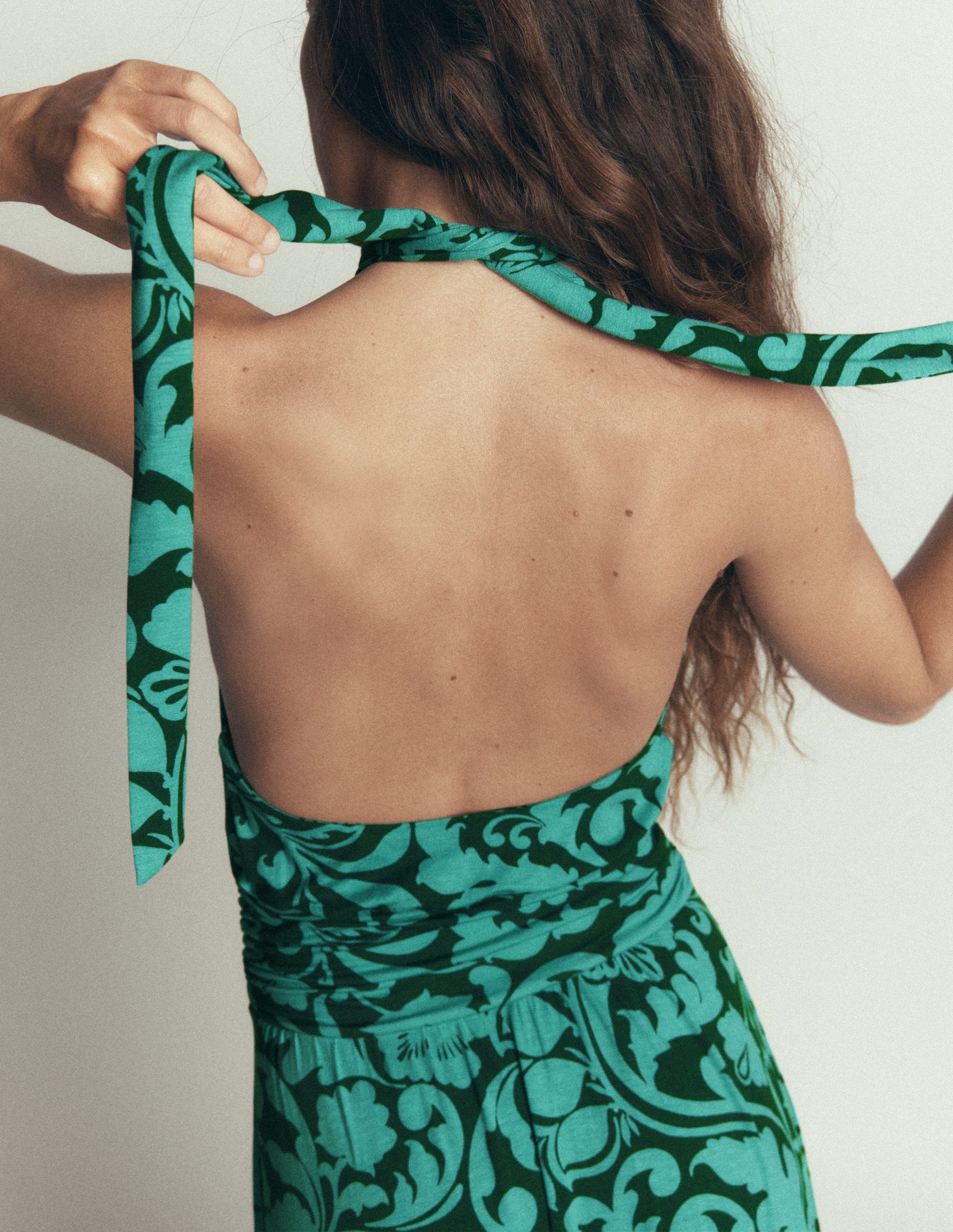Sydney Twist Neck Jersey Dress-Green, Flourishing Meadow-1