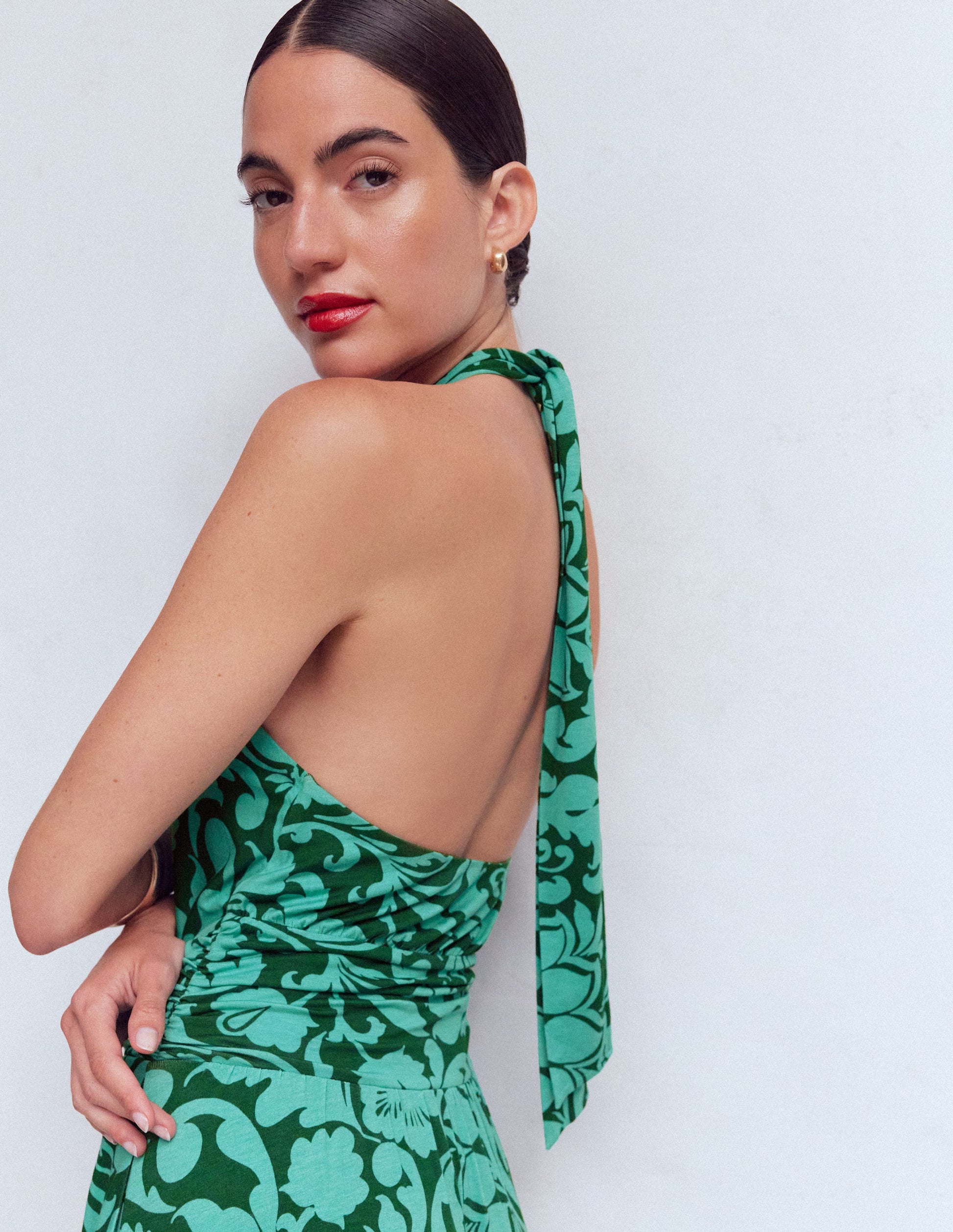 Boden Women's Sydney Twist Neck Jersey Dress in Green | Size 8 Boden Women's Sydney Twist Neck Jersey Dress in Green | Size 8