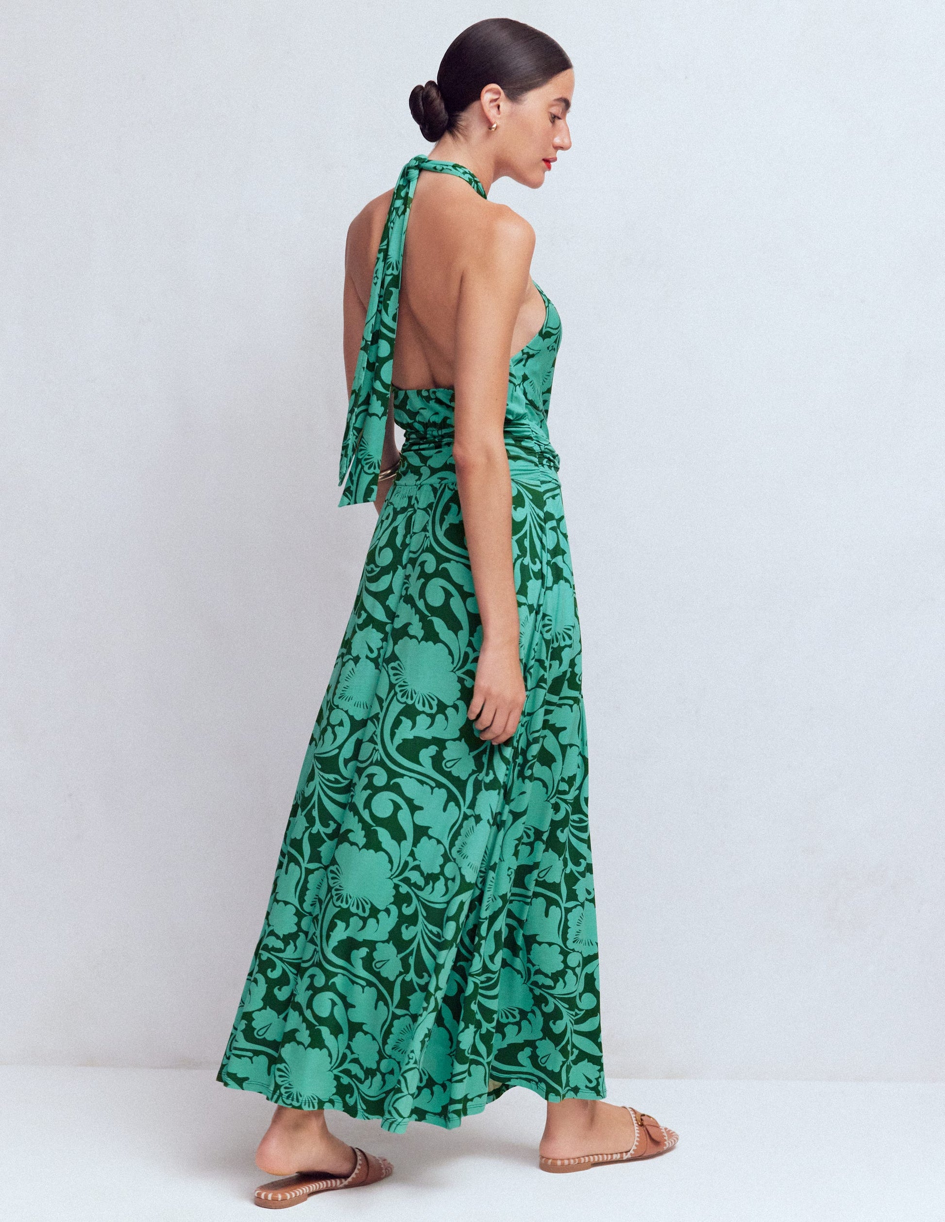 Sydney Twist Neck Jersey Dress-Green, Flourishing Meadow-3